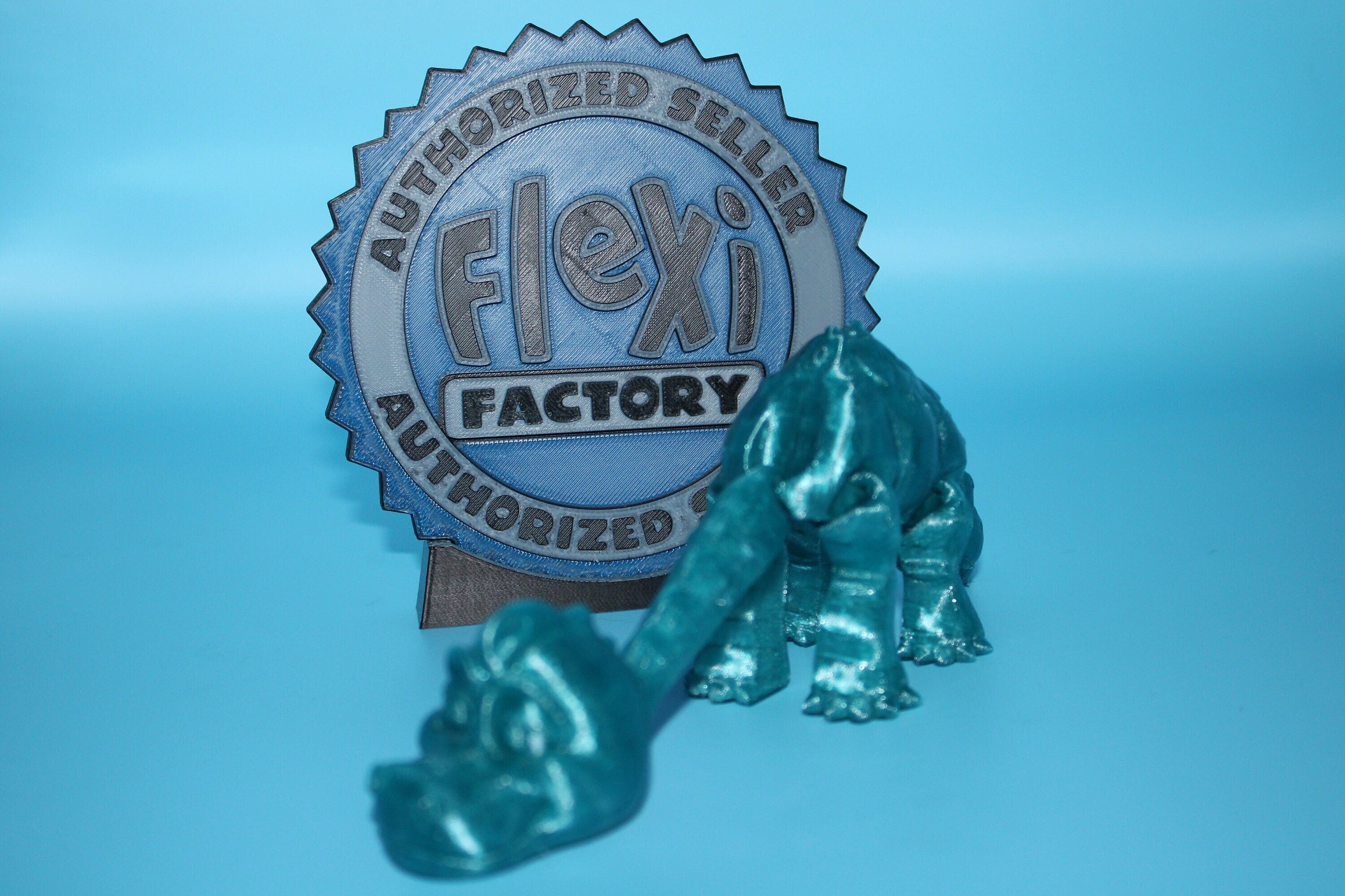 Teal Translucent Brachiosaurus. Cute Flexi Articulating Dinosaur. 3D printed unique dino. Great fidget toy, buddy, desk art / toy. 9 in.