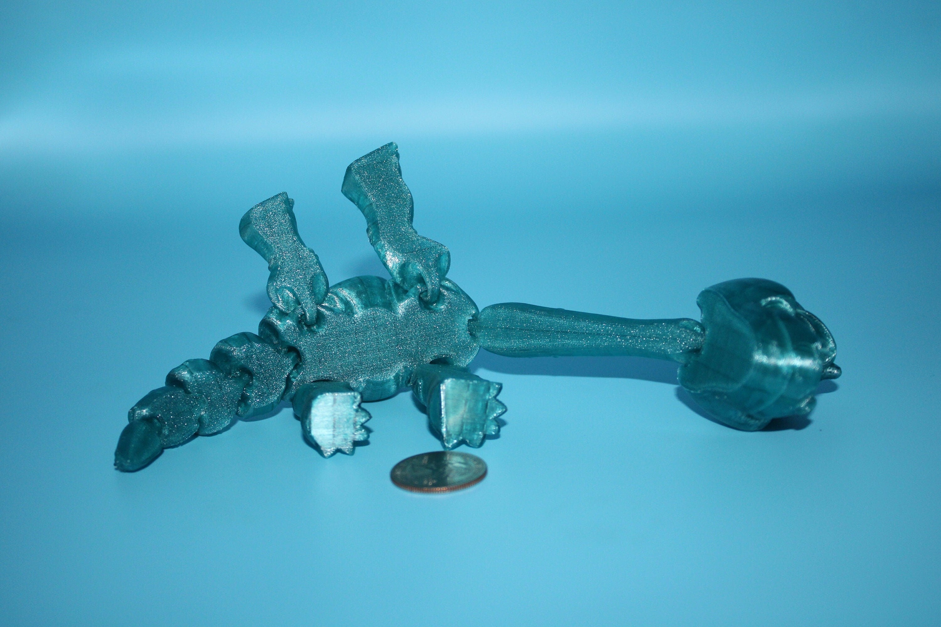 Teal Translucent Brachiosaurus. Cute Flexi Articulating Dinosaur. 3D printed unique dino. Great fidget toy, buddy, desk art / toy. 9 in.