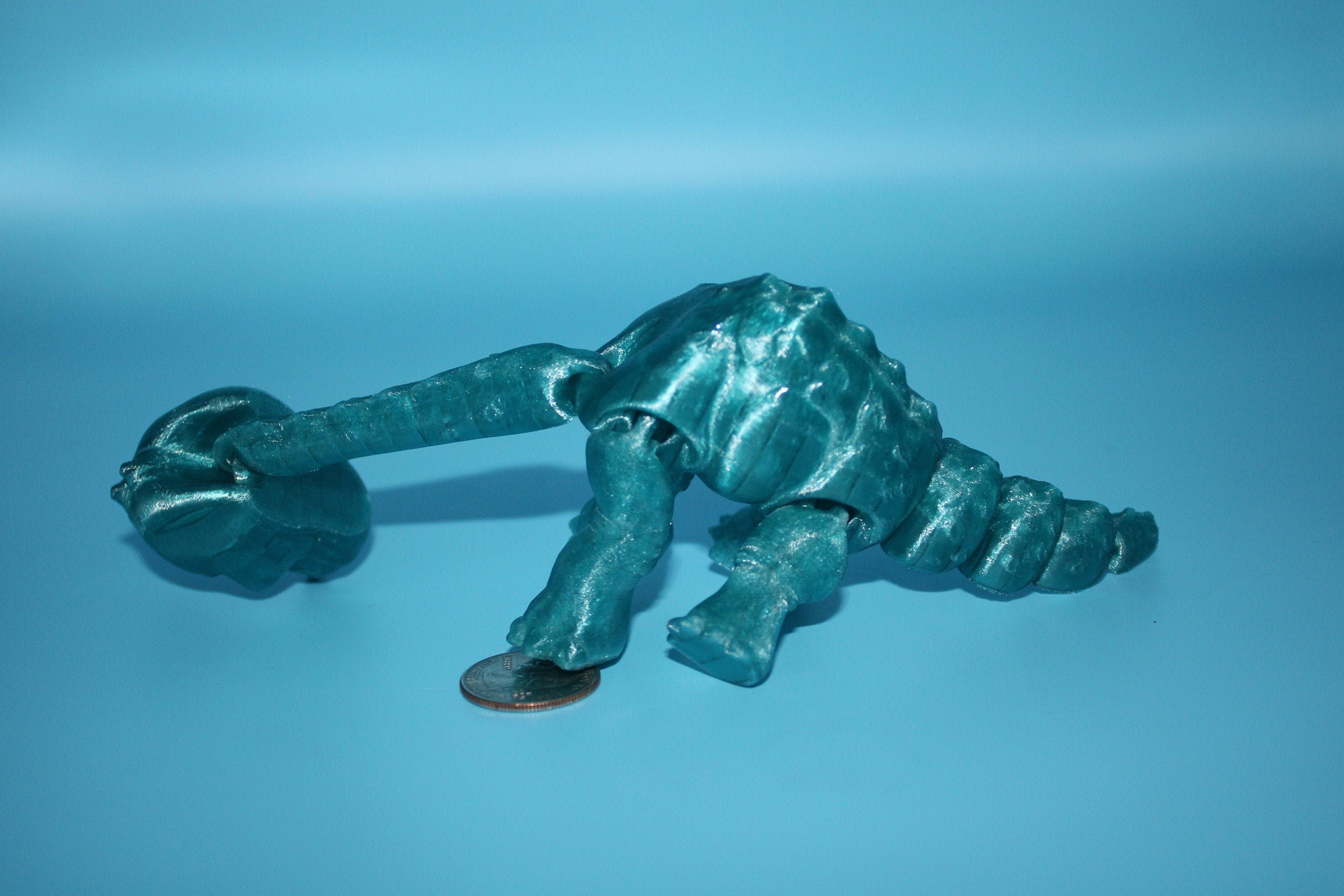 Teal Translucent Brachiosaurus. Cute Flexi Articulating Dinosaur. 3D printed unique dino. Great fidget toy, buddy, desk art / toy. 9 in.