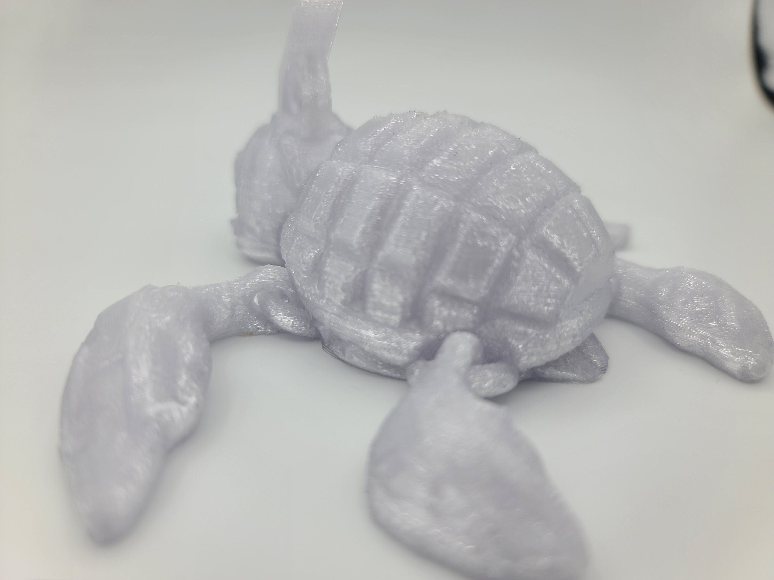 Silver shimmer turtle articulating (Grenurtle) link head. 3D printed. Flexi fidget turtle, (made) adult desk fidget toy. perfect gift
