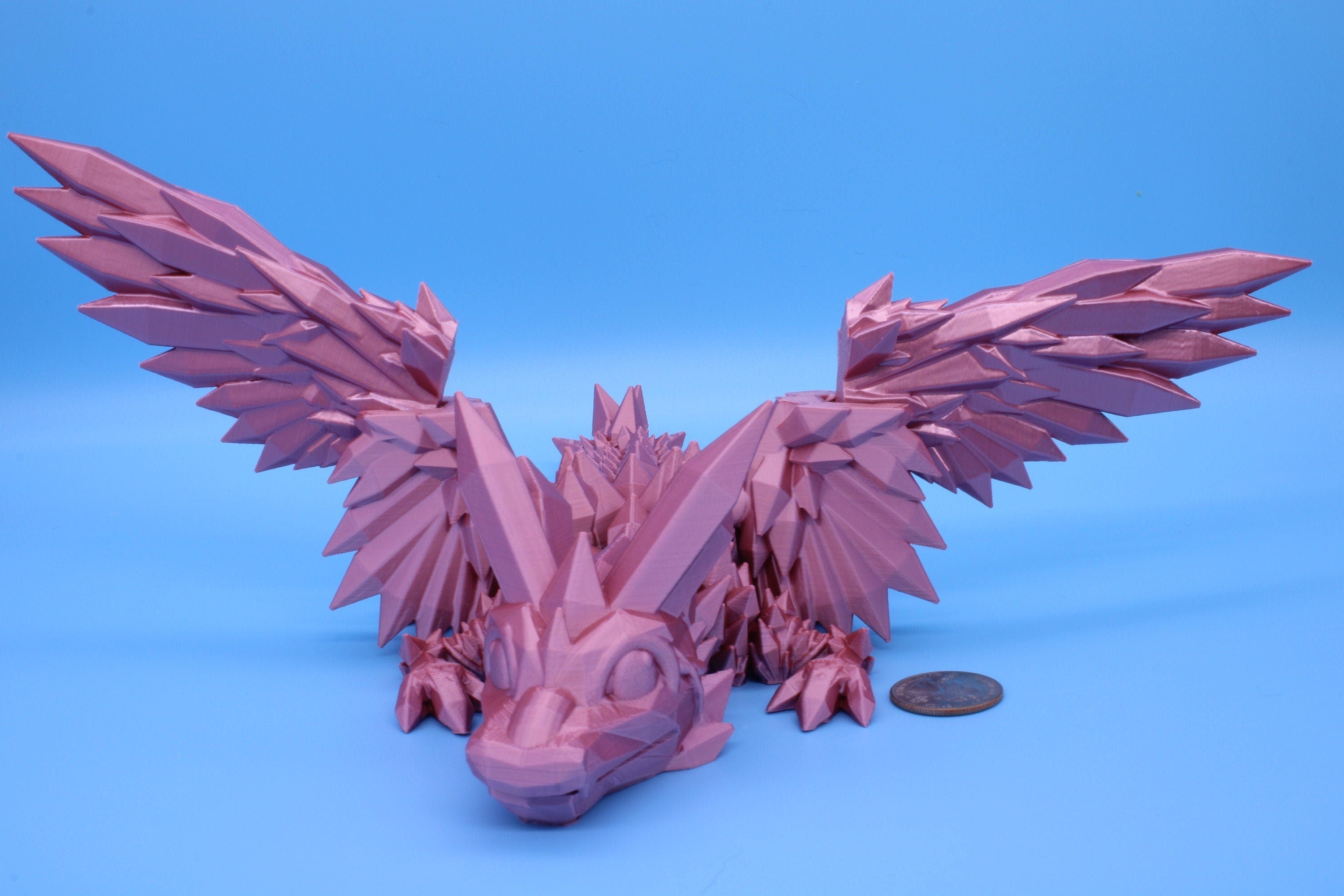 Rose Gold / Pink Baby Crystal Winged Dragon | 3D printed articulating | Fidget Toy | Flexi Toy | 11.5 in. | Stress Relief | Dragon Gift.