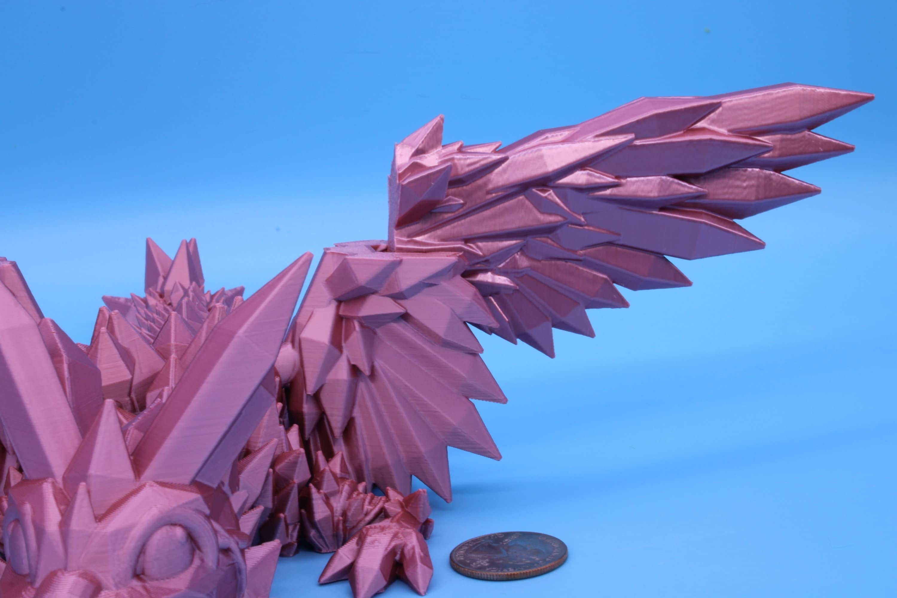 Rose Gold / Pink Baby Crystal Winged Dragon | 3D printed articulating | Fidget Toy | Flexi Toy | 11.5 in. | Stress Relief | Dragon Gift.