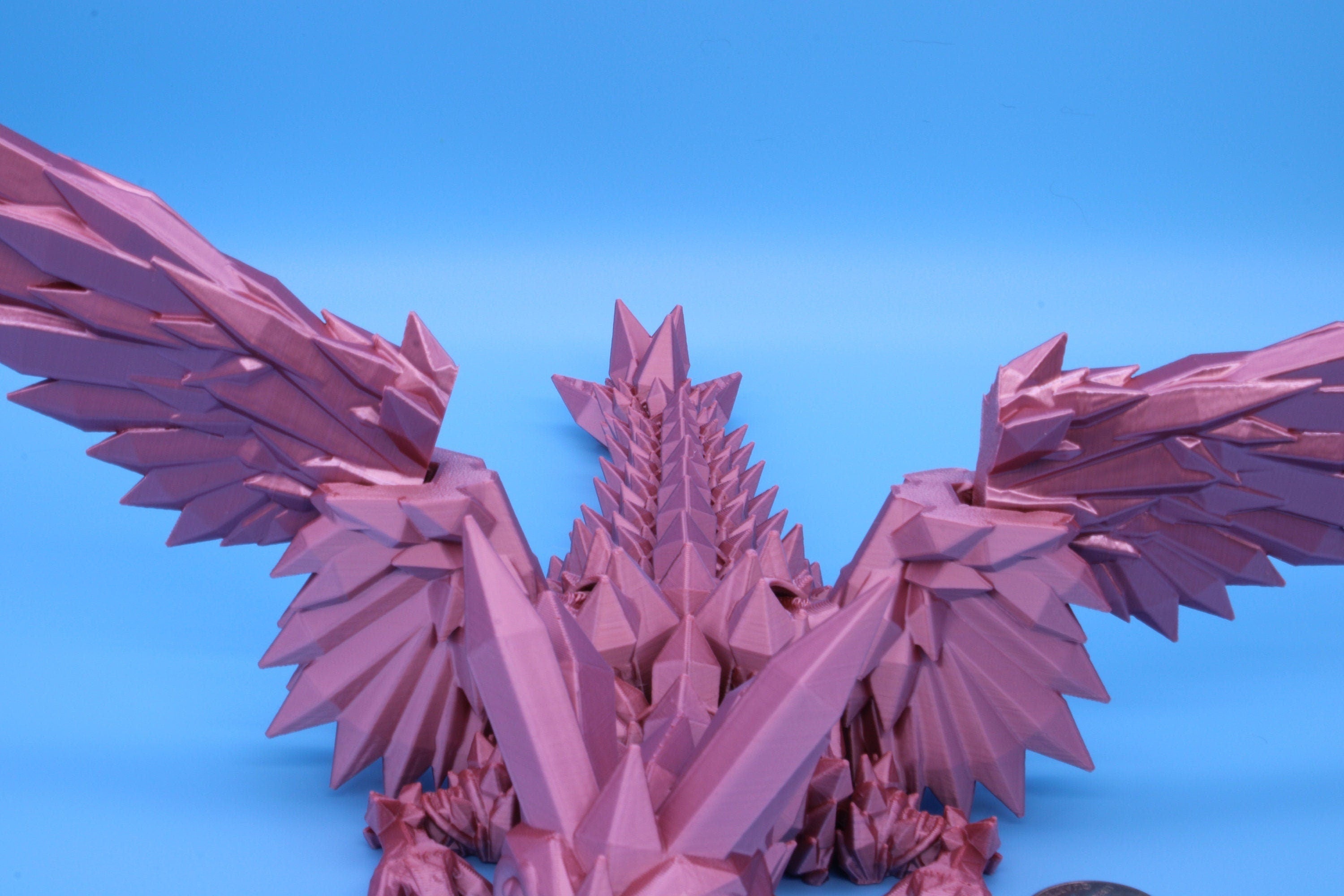 Rose Gold / Pink Baby Crystal Winged Dragon | 3D printed articulating | Fidget Toy | Flexi Toy | 11.5 in. | Stress Relief | Dragon Gift.