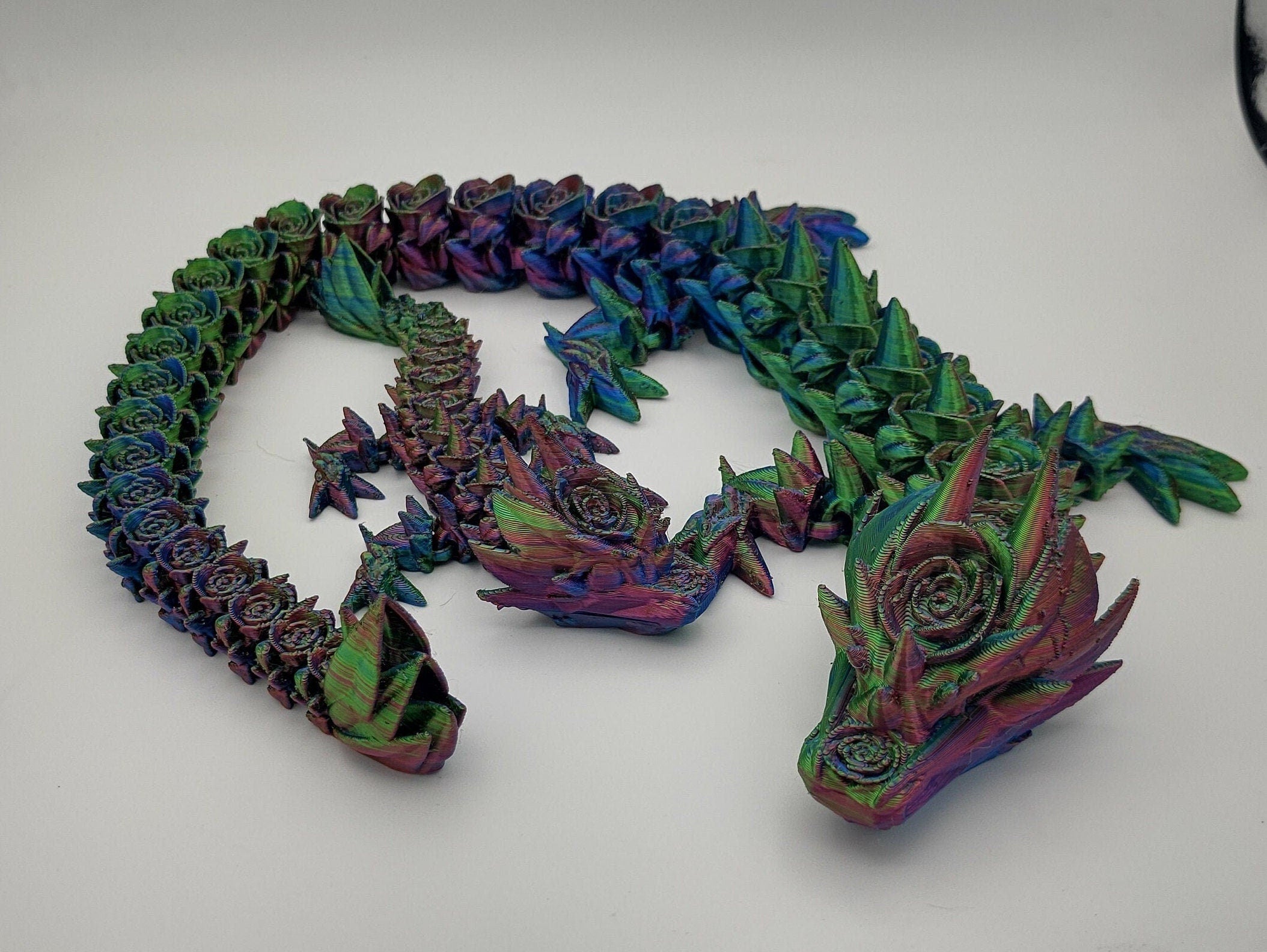 Tri Color Mom & Baby Dragon Rose 3D Printed Articulating Dragon. Fidget, Flexi, Adult, Toy Dragon, 3d Printed Desk Toys. Rose Body. Unique!