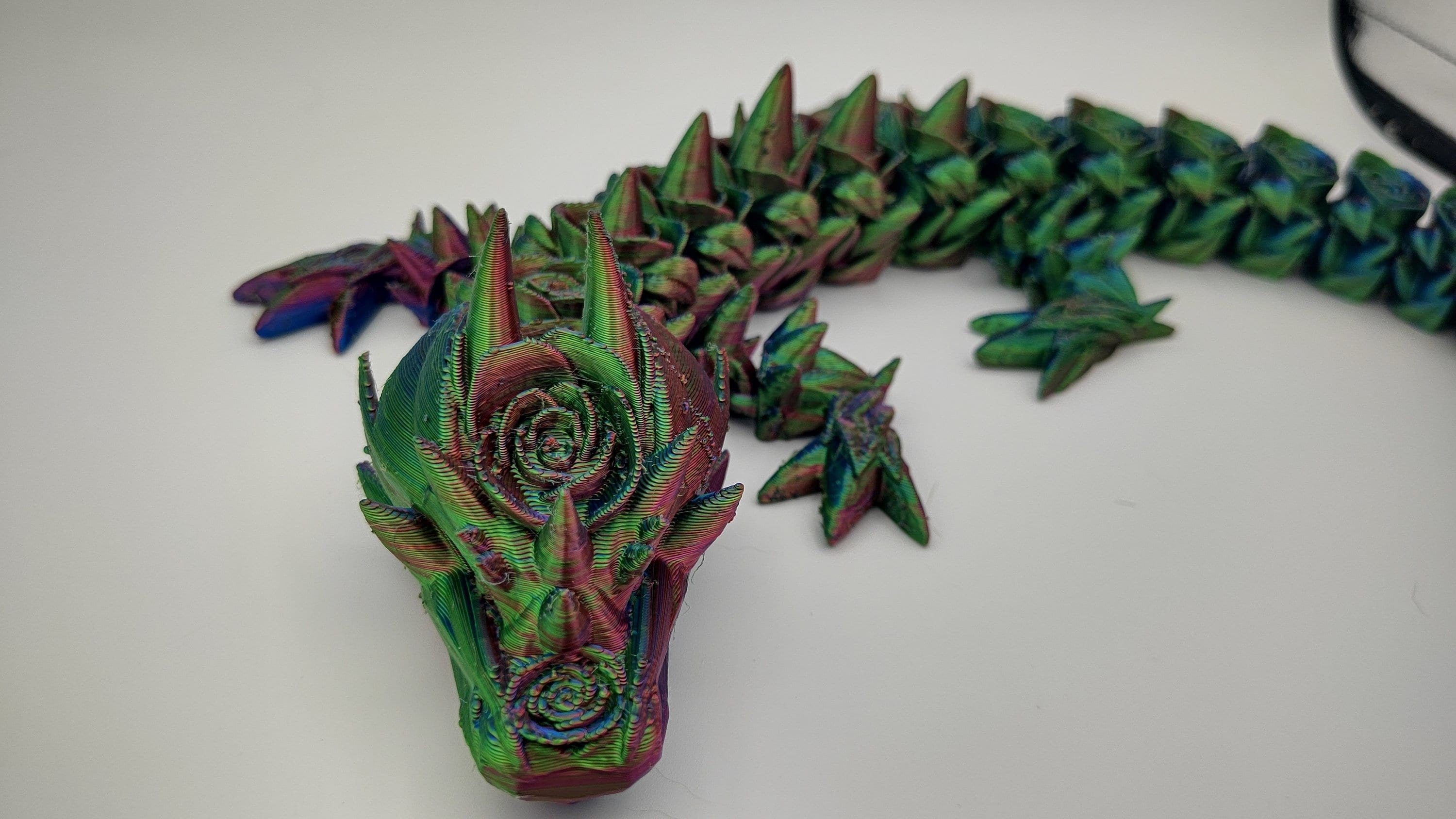 Tri Color Mom & Baby Dragon Rose 3D Printed Articulating Dragon. Fidget, Flexi, Adult, Toy Dragon, 3d Printed Desk Toys. Rose Body. Unique!