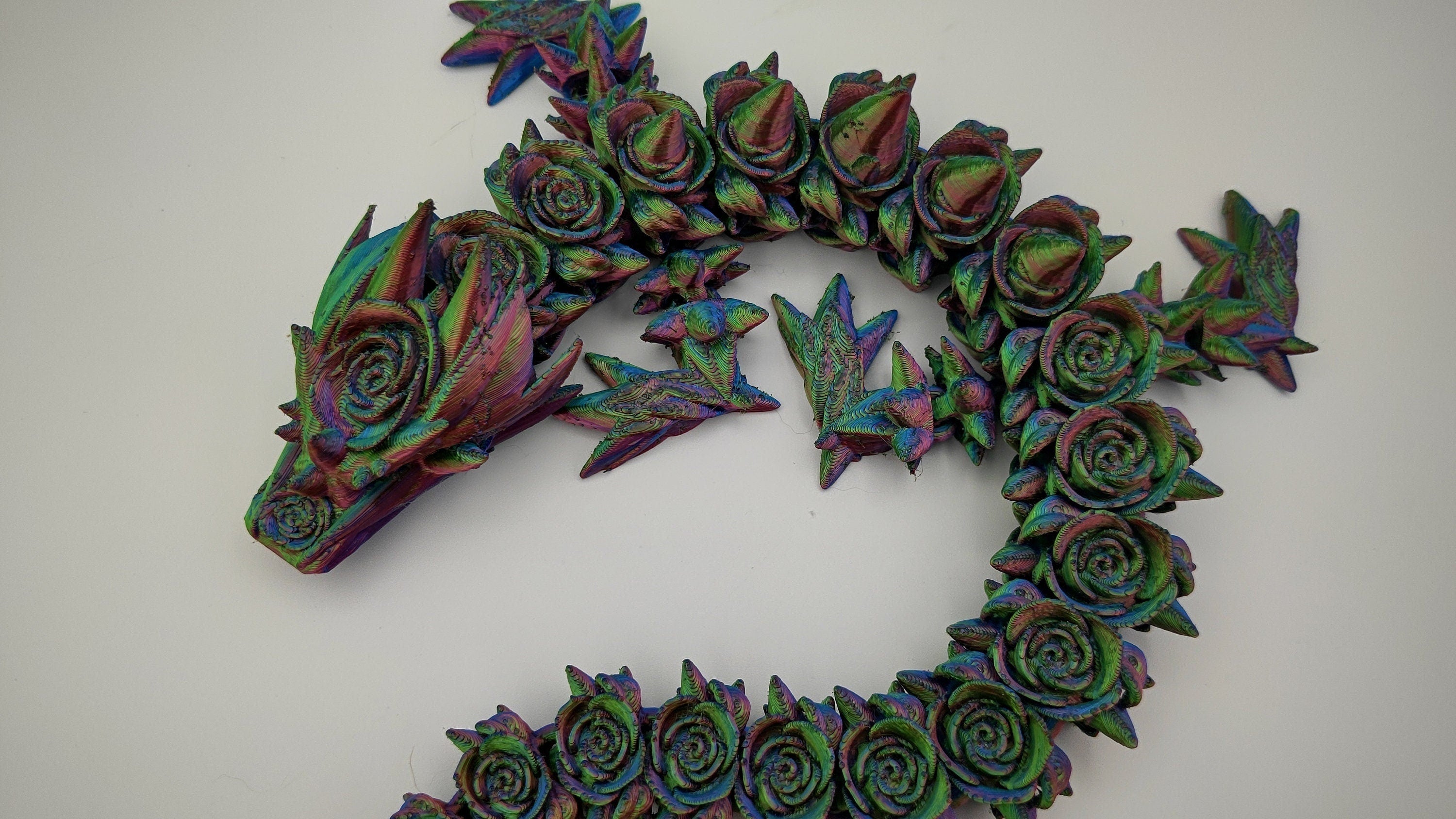 Tri Color Mom & Baby Dragon Rose 3D Printed Articulating Dragon. Fidget, Flexi, Adult, Toy Dragon, 3d Printed Desk Toys. Rose Body. Unique!