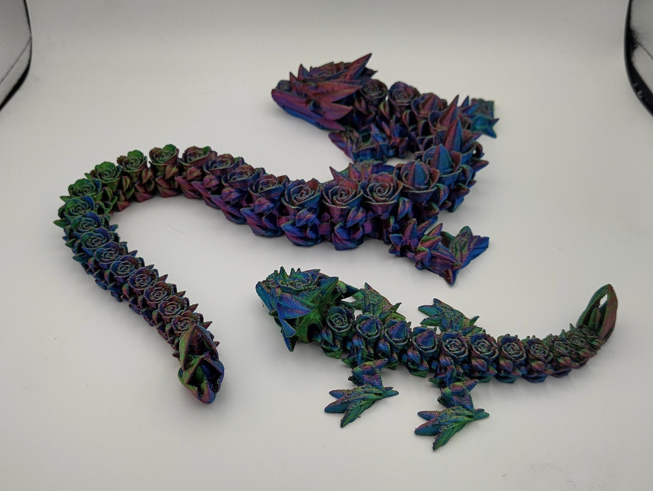 Tri Color Mom & Baby Dragon Rose 3D Printed Articulating Dragon. Fidget, Flexi, Adult, Toy Dragon, 3d Printed Desk Toys. Rose Body. Unique!