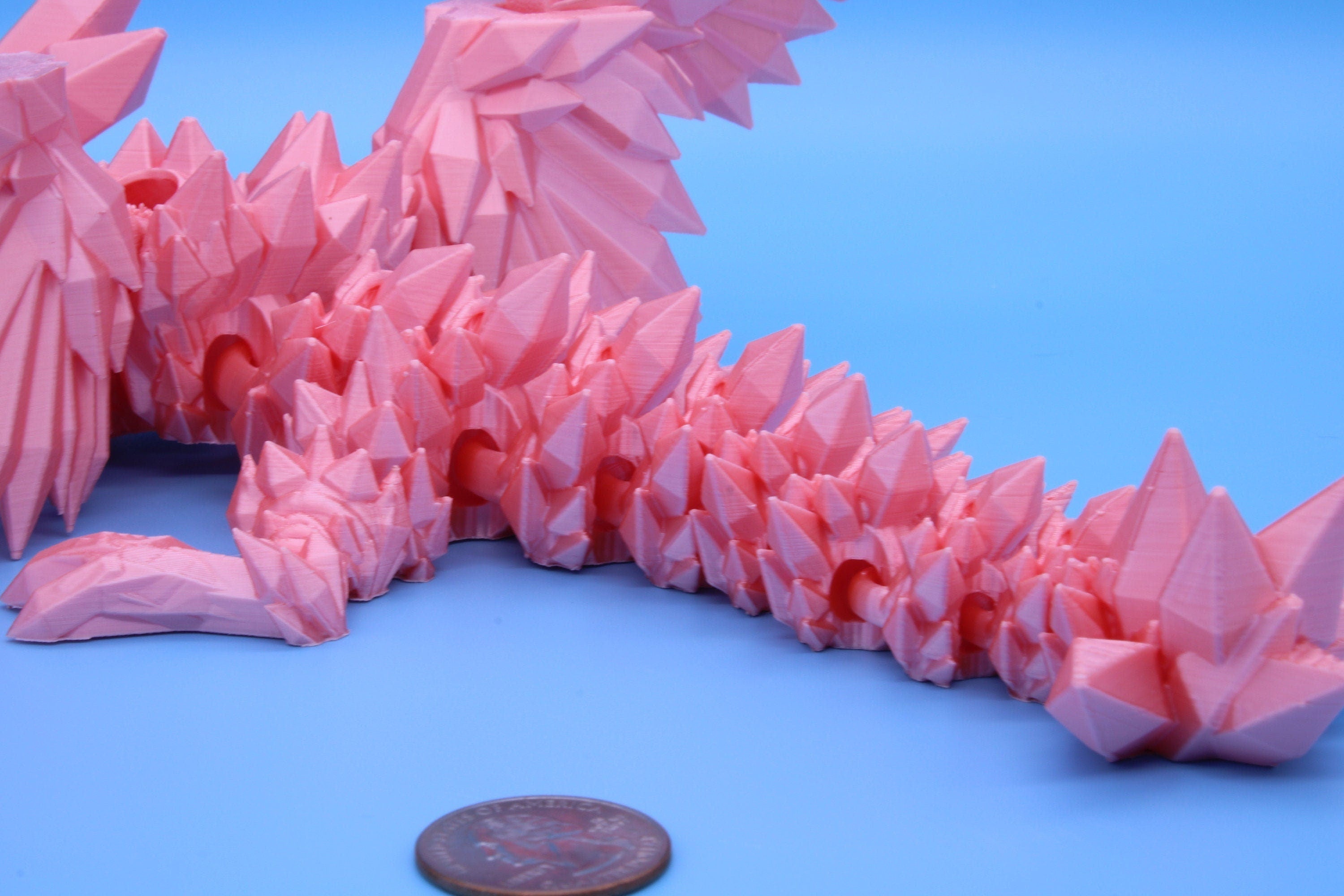 Pink Baby Crystal Winged Dragon | 3D printed articulating | Fidget Toy | Flexi Toy | 11.5 in. | Stress Relief | Dragon Gift.