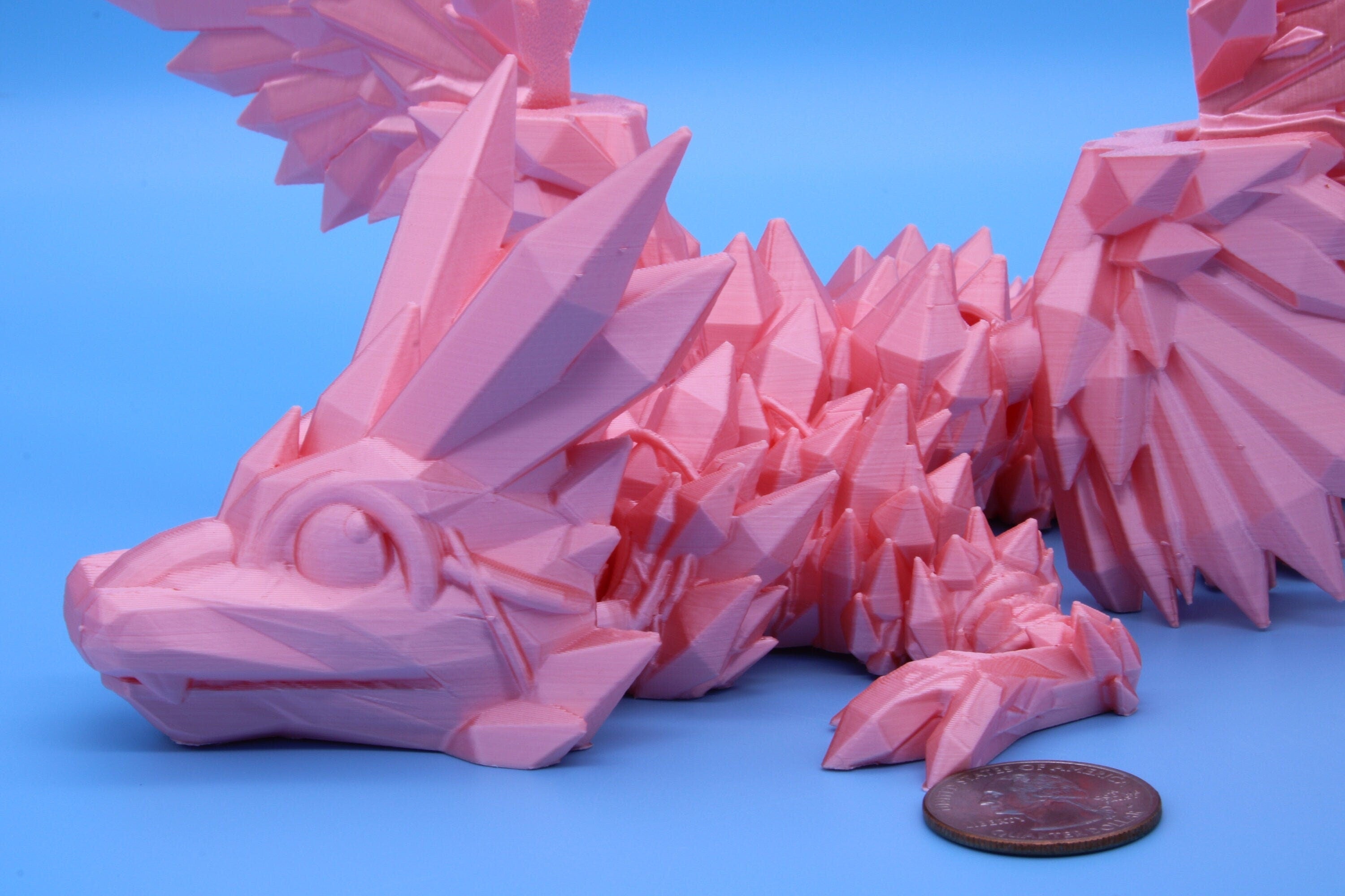 Pink Baby Crystal Winged Dragon | 3D printed articulating | Fidget Toy | Flexi Toy | 11.5 in. | Stress Relief | Dragon Gift.
