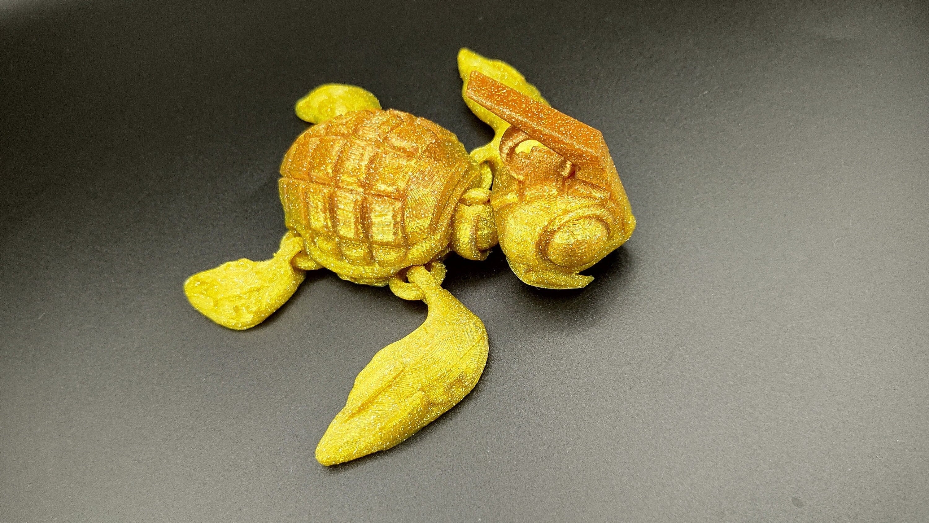 Yellow Gold mini orange color on top Grenade Turtle (Grenurtle) Detachable head. 3D printed