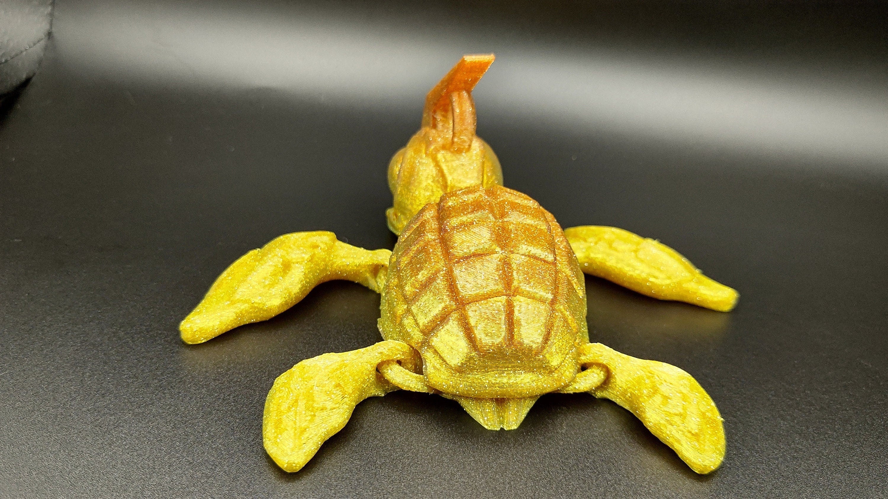 Yellow Gold mini orange color on top Grenade Turtle (Grenurtle) Detachable head. 3D printed