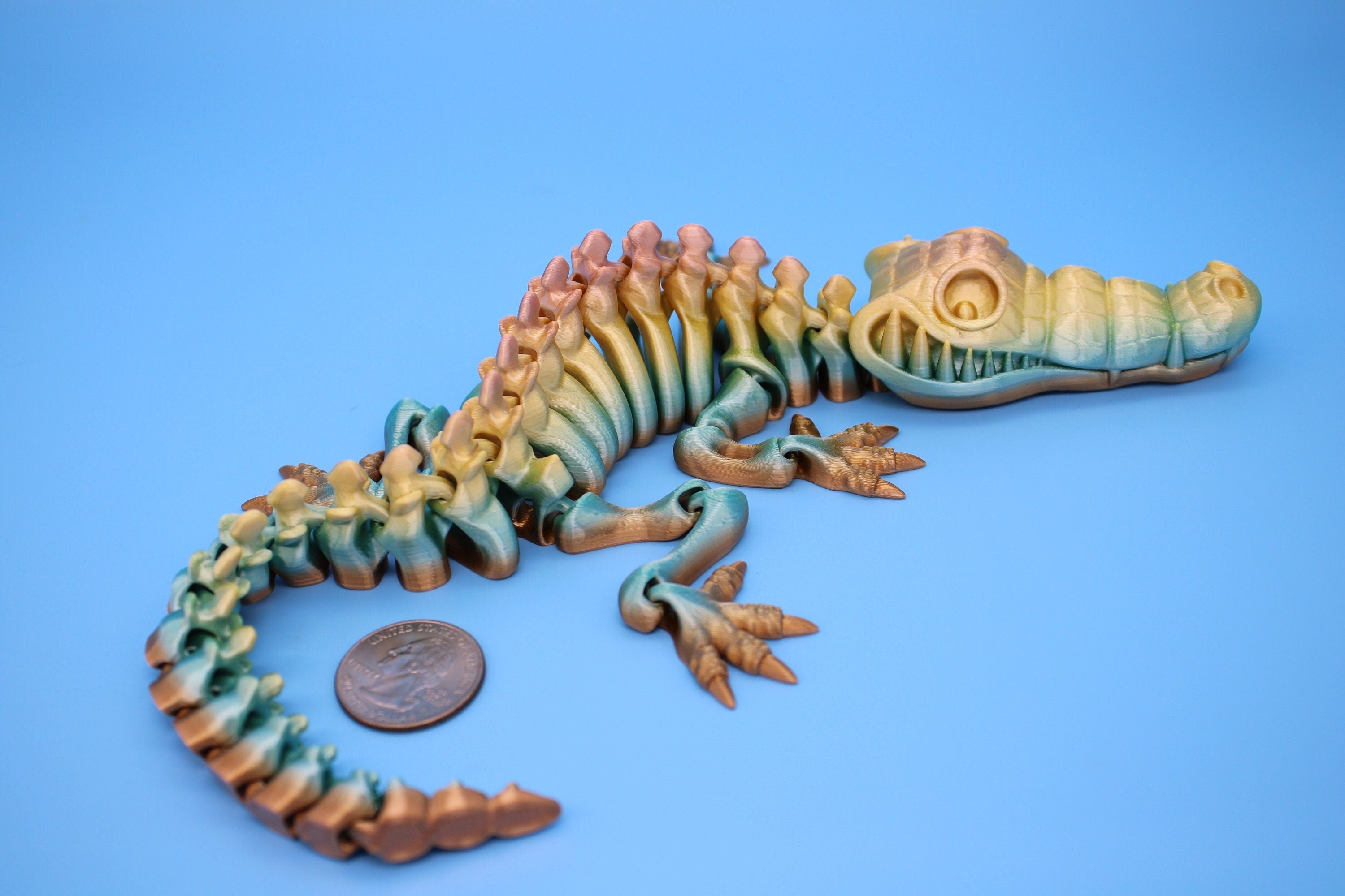 Rainbow Crocodile | Cute Flexi Toy | Articulating Crocodile | 3D printed Unique Fidget | Desk Buddy | 13 in.