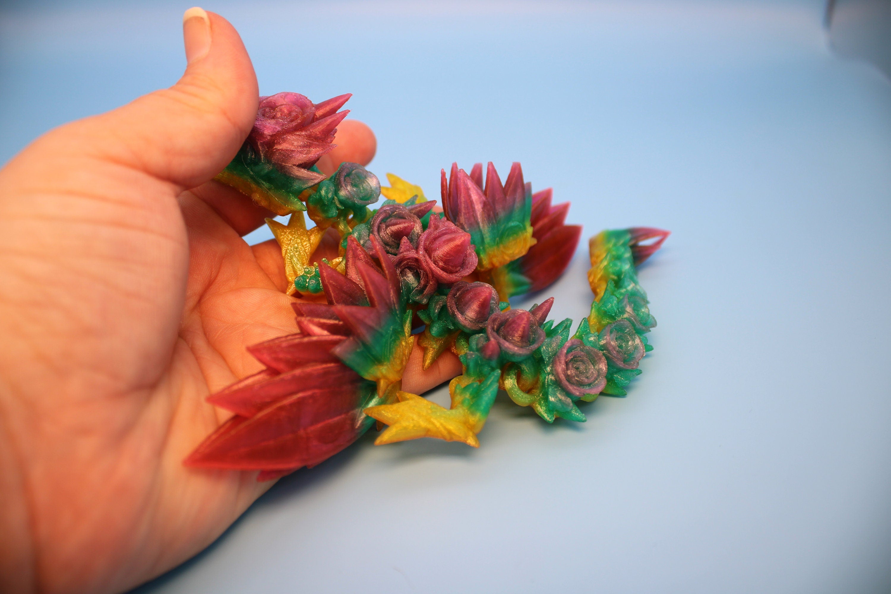 Baby Rose Wing Dragon | Rainbow | 3D Printed TPU | Fidget | Flexi Toy 8.5 in. | Stress Relief Gift