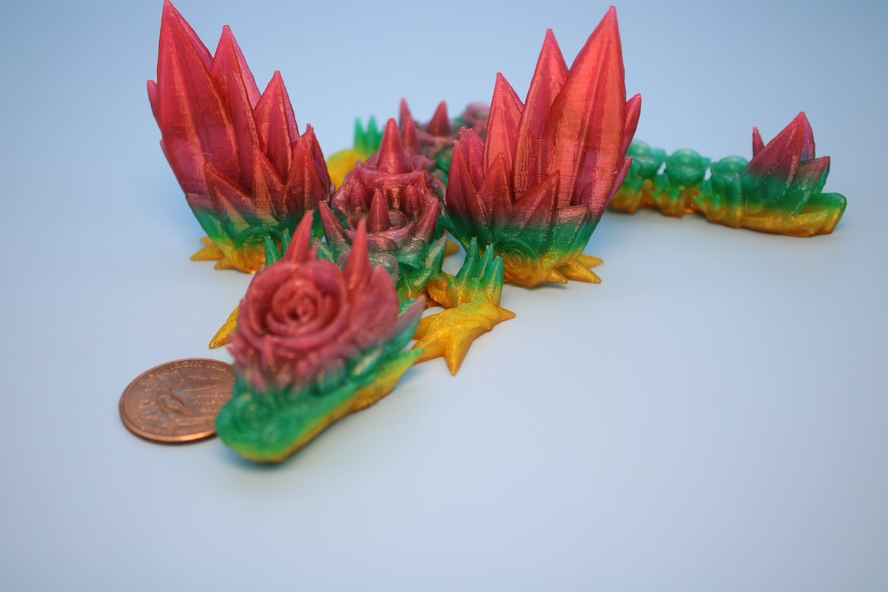 Baby Rose Wing Dragon | Rainbow | 3D Printed TPU | Fidget | Flexi Toy 8.5 in. | Stress Relief Gift