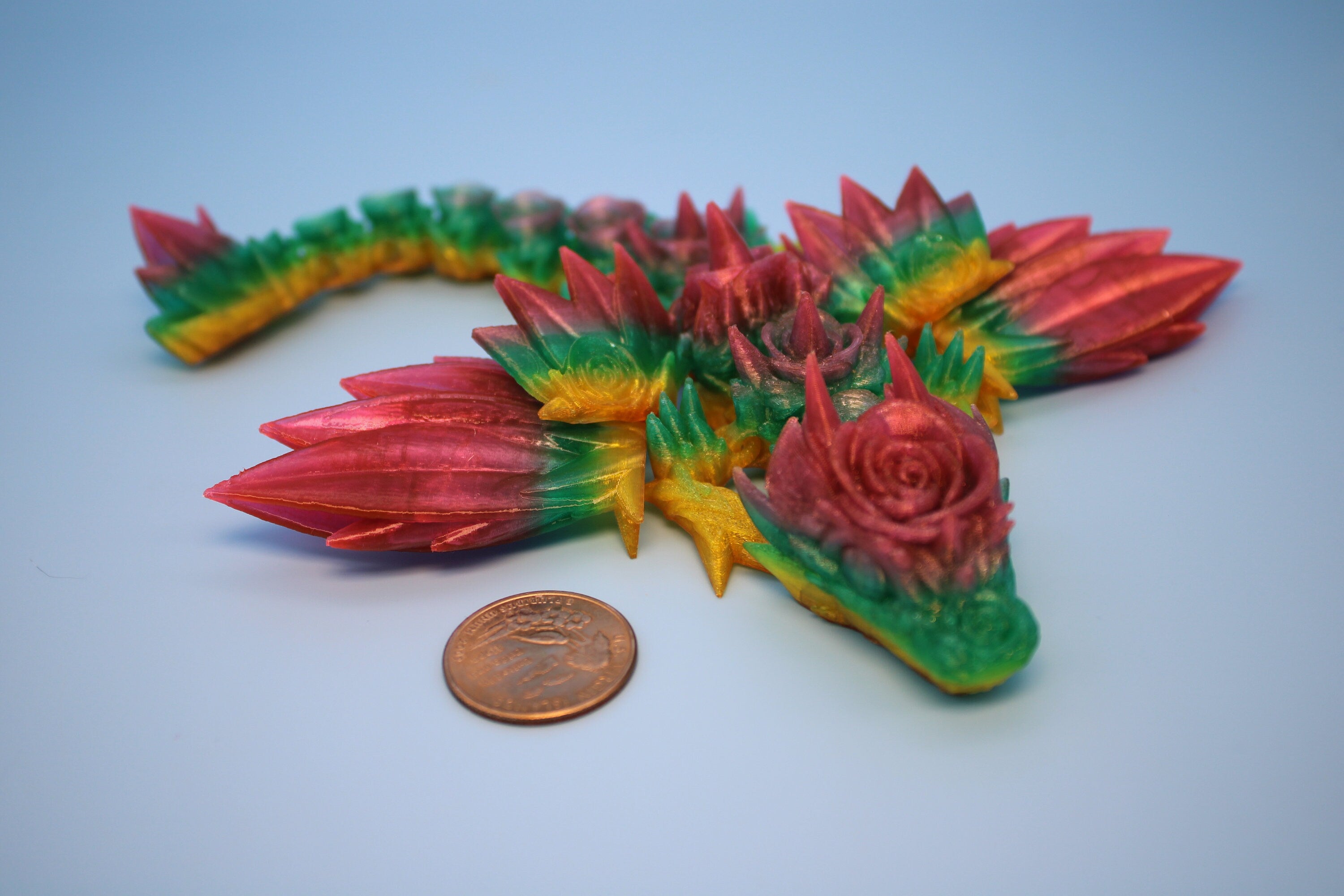 Baby Rose Wing Dragon | Rainbow | 3D Printed TPU | Fidget | Flexi Toy 8.5 in. | Stress Relief Gift