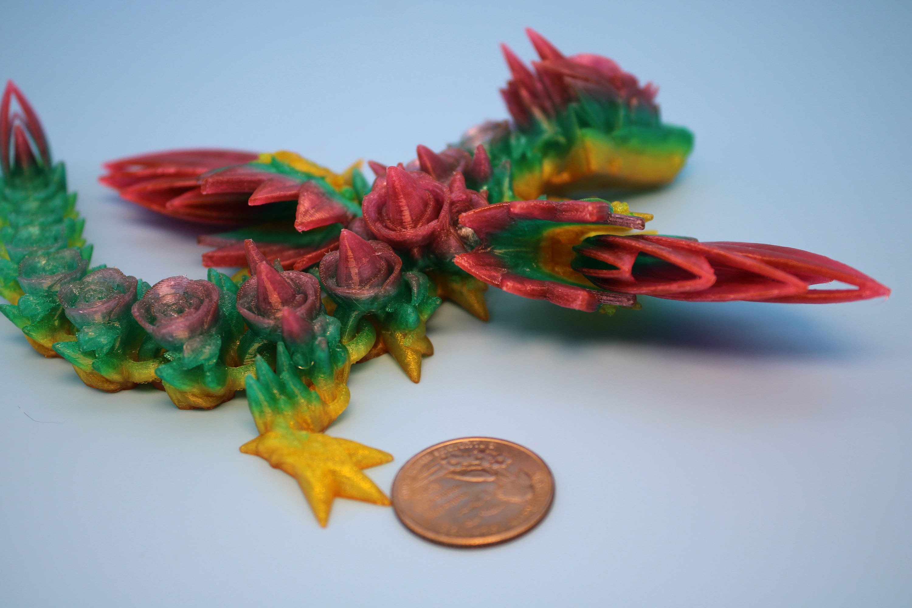 Baby Rose Wing Dragon | Rainbow | 3D Printed TPU | Fidget | Flexi Toy 8.5 in. | Stress Relief Gift