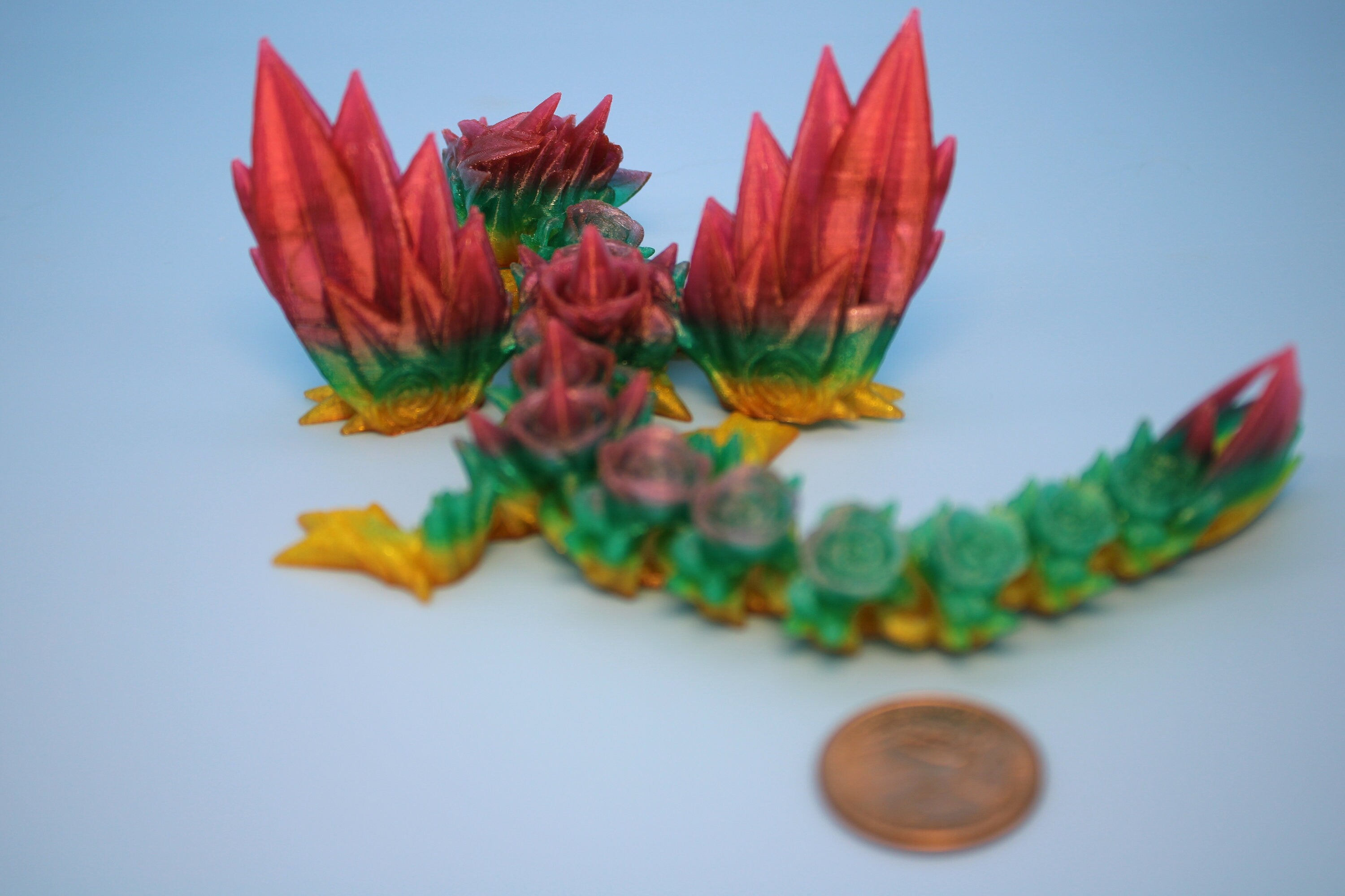 Baby Rose Wing Dragon | Rainbow | 3D Printed TPU | Fidget | Flexi Toy 8.5 in. | Stress Relief Gift