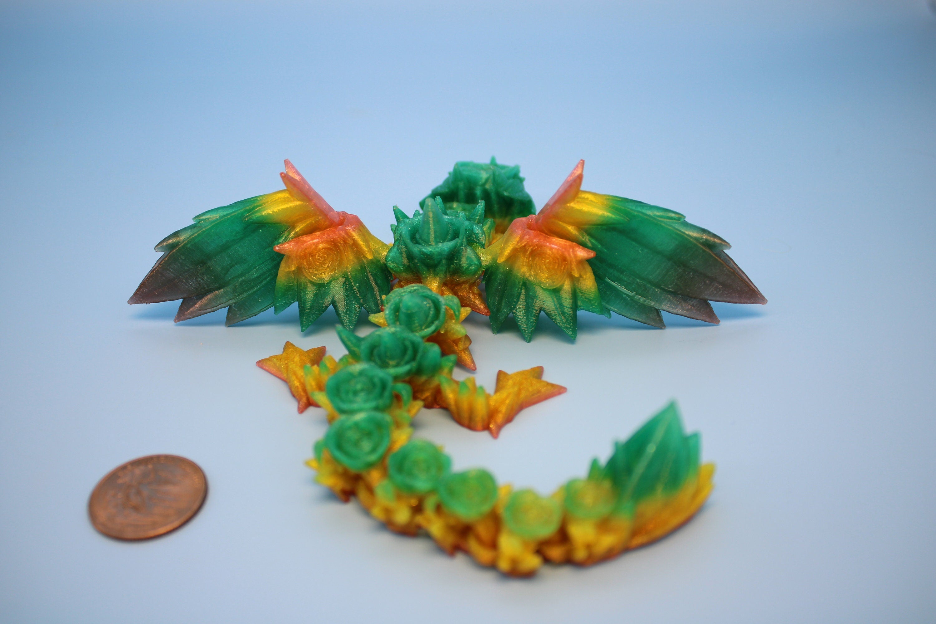 Baby Rose Wing Dragon | Rainbow | 3D Printed TPU | Fidget | Flexi Toy 8.5 in. | Stress Relief Gift