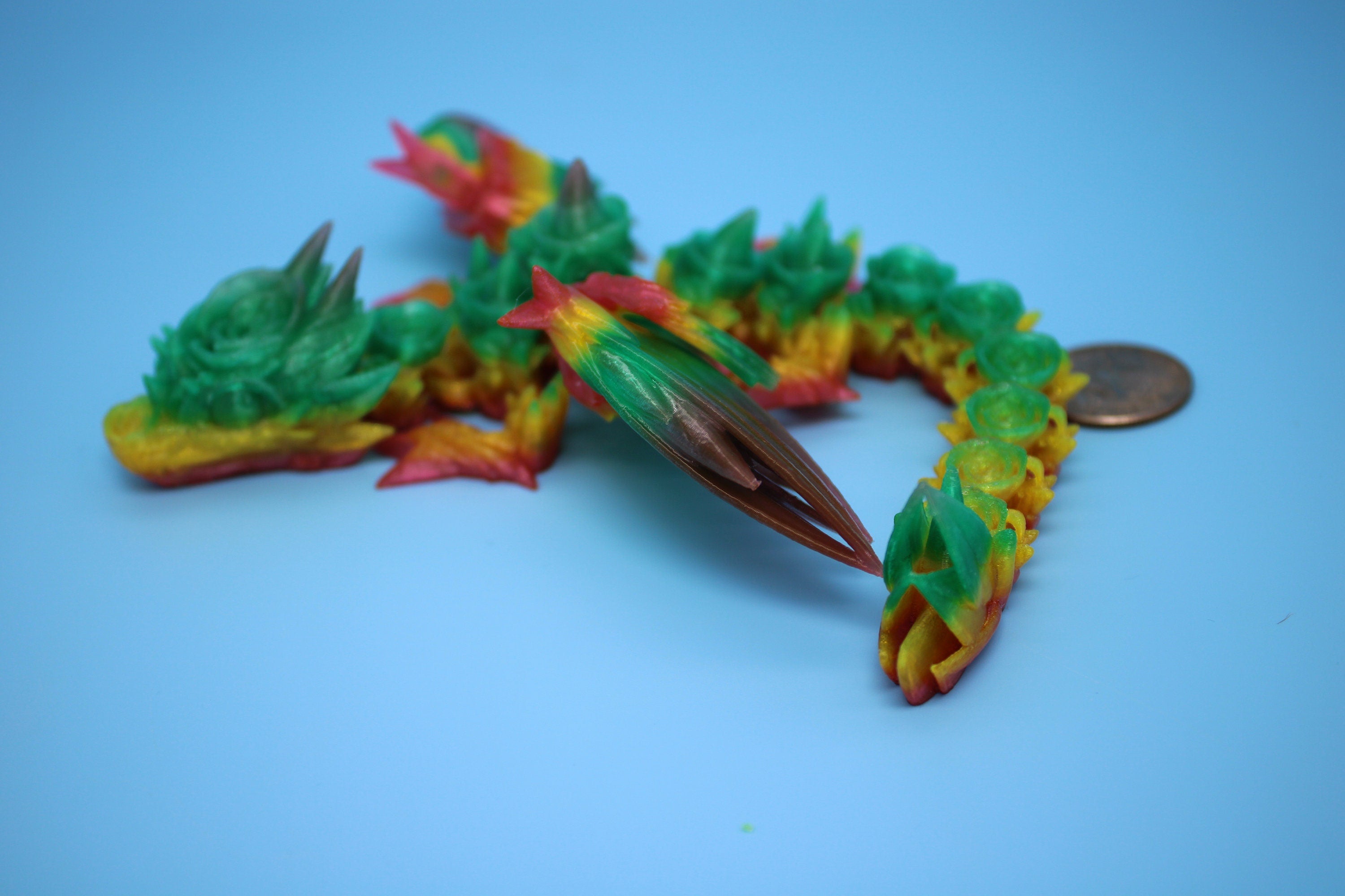 Baby Rose Wing Dragon | Rainbow | 3D Printed TPU | Fidget | Flexi Toy 8.5 in. | Stress Relief Gift