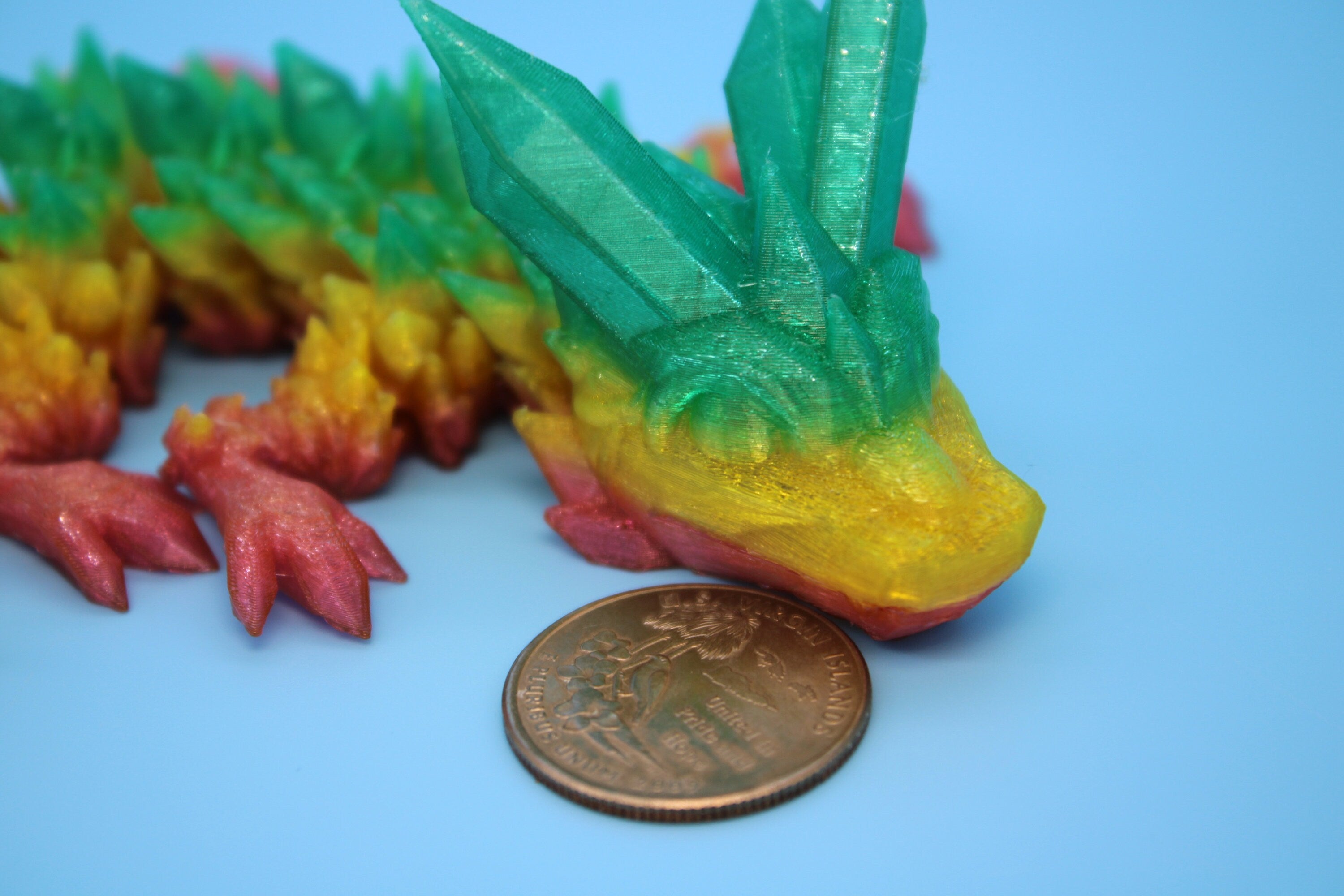 Baby Crystal Dragon- Rainbow | Flexible (TPU) | Miniature | 3D Printed | 7 in. | Dragon Buddy | Fidget Toy | Flexi Dragon.