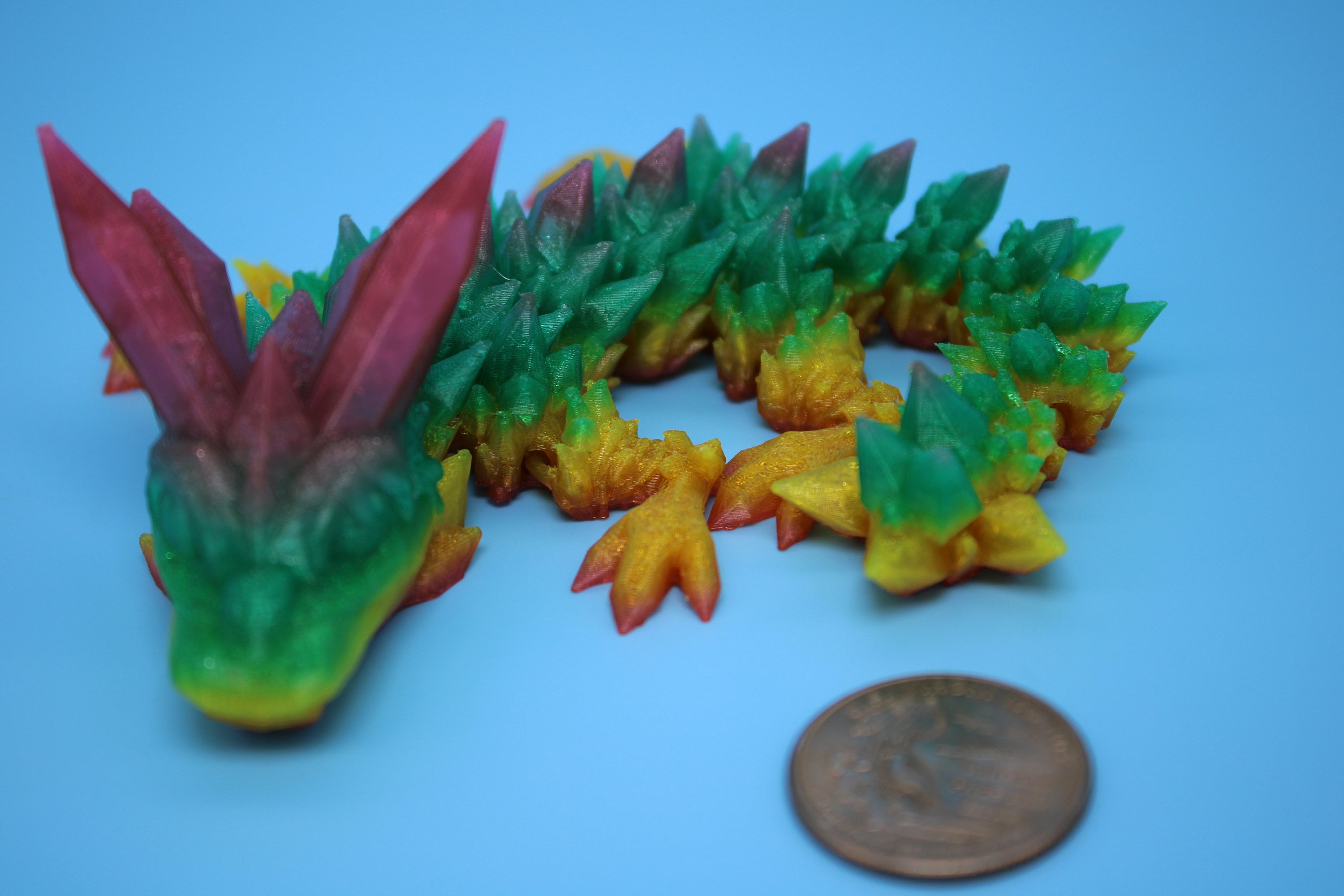 Baby Crystal Dragon- Rainbow | Flexible (TPU) | Miniature | 3D Printed | 7 in. | Dragon Buddy | Fidget Toy | Flexi Dragon.