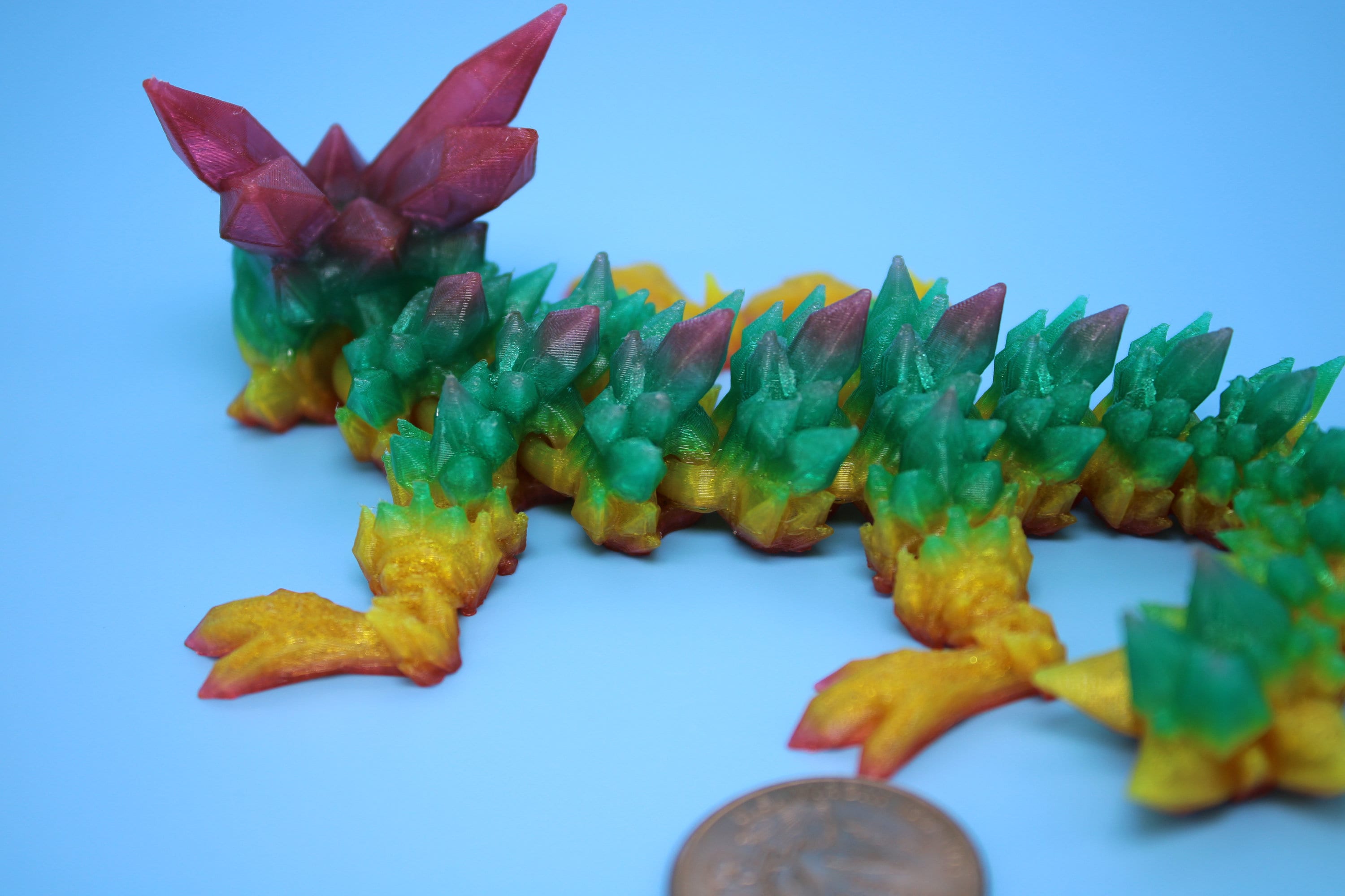 Baby Crystal Dragon- Rainbow | Flexible (TPU) | Miniature | 3D Printed | 7 in. | Dragon Buddy | Fidget Toy | Flexi Dragon.