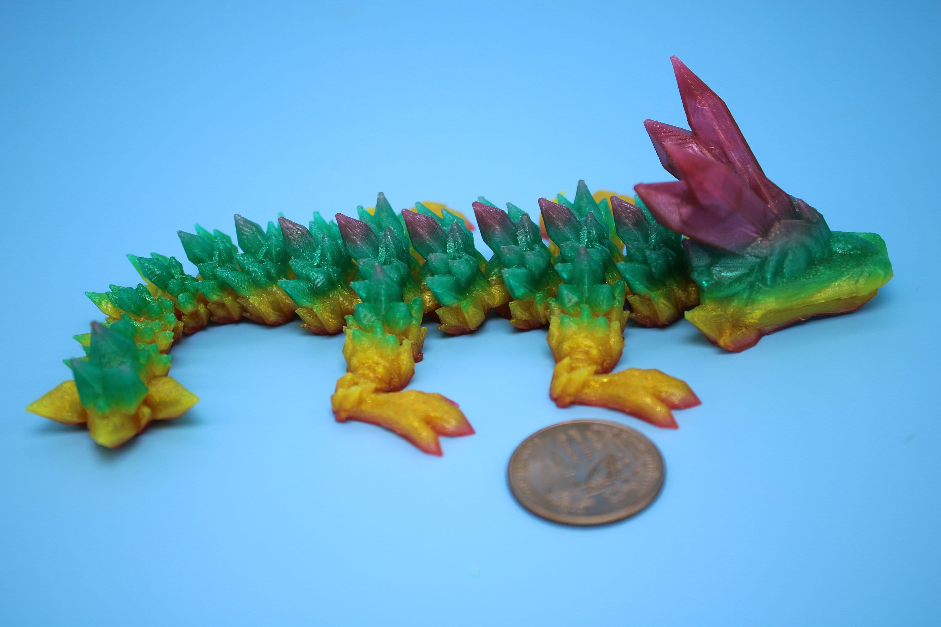Baby Crystal Dragon- Rainbow | Flexible (TPU) | Miniature | 3D Printed | 7 in. | Dragon Buddy | Fidget Toy | Flexi Dragon.