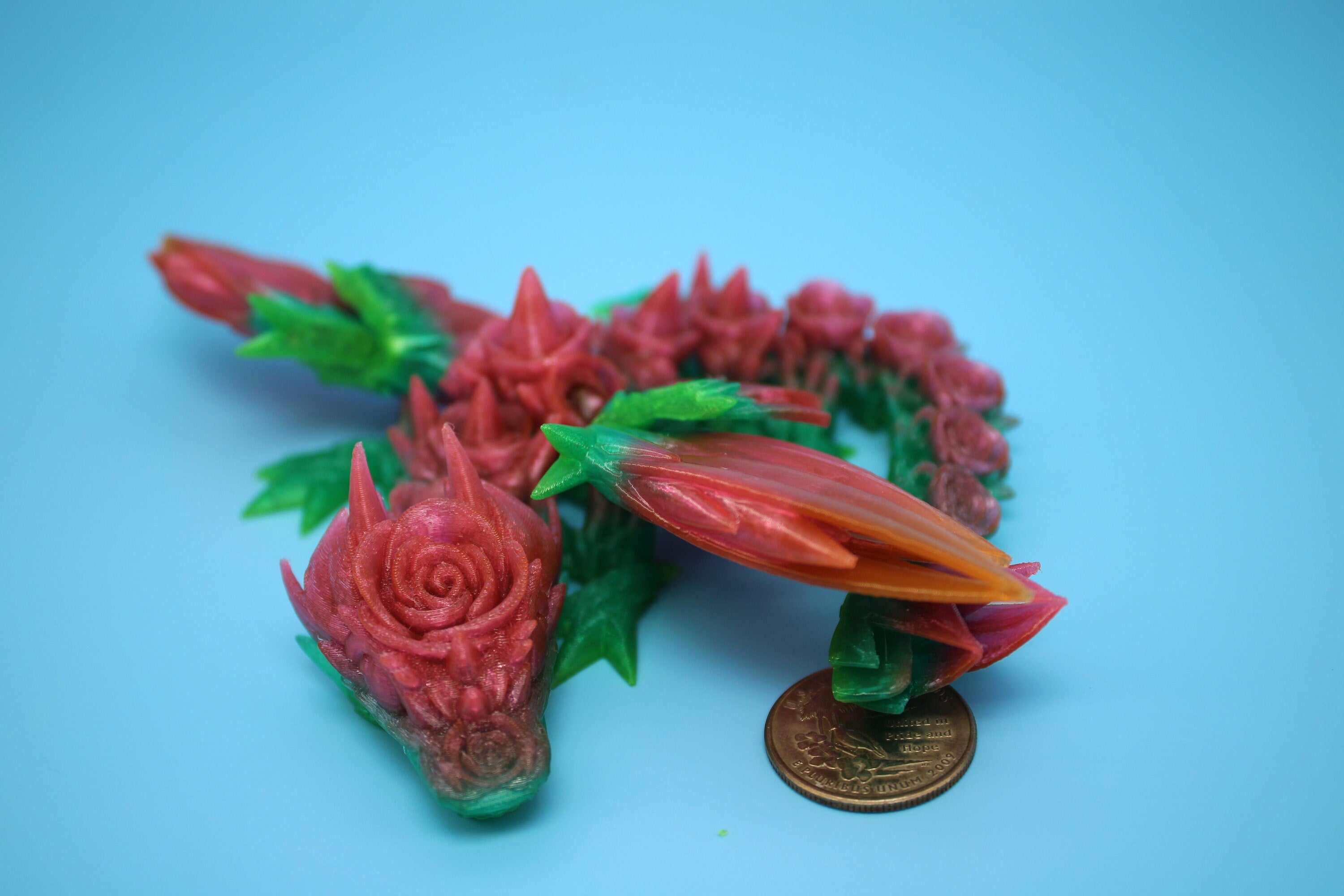 Baby Rose Wing Dragon | Rainbow | 3D Printed TPU | Fidget | Flexi Toy 8.5 in. | Stress Relief Gift