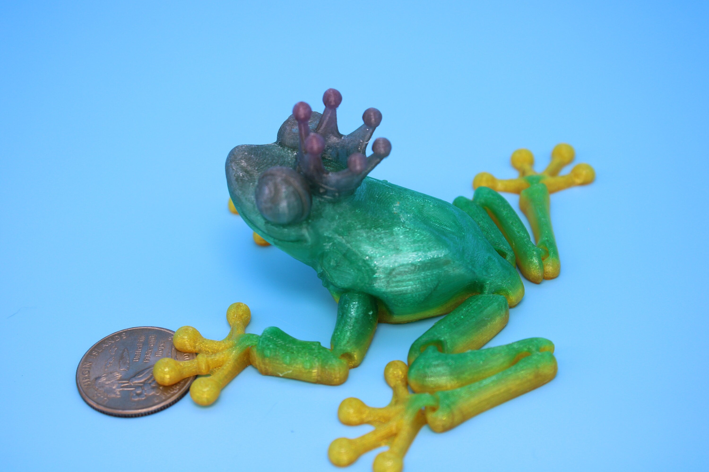 Prince Frog- Rainbow | Miniature | Cute Flexi Toy | Articulating Frog | 3D printed Unique Fidget | Desk Buddy