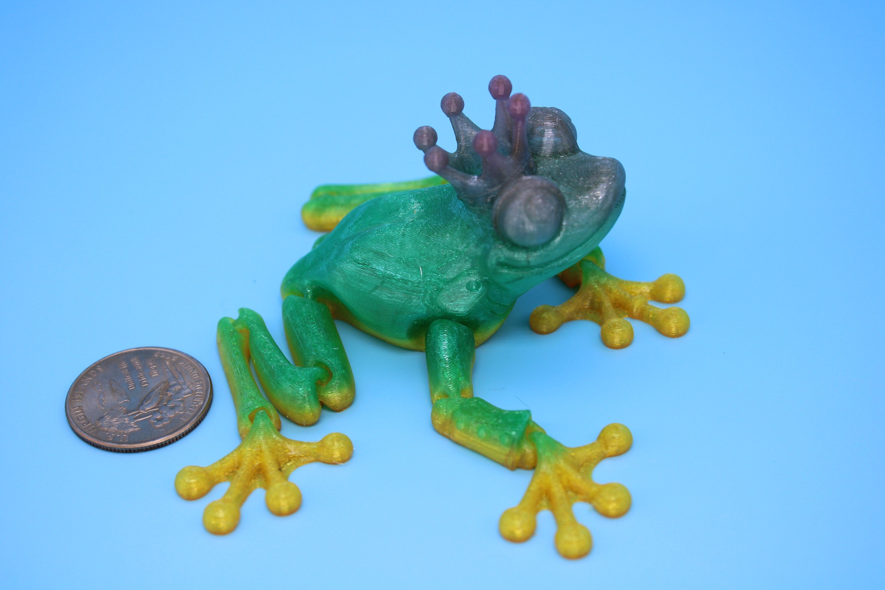 Prince Frog- Rainbow | Miniature | Cute Flexi Toy | Articulating Frog | 3D printed Unique Fidget | Desk Buddy