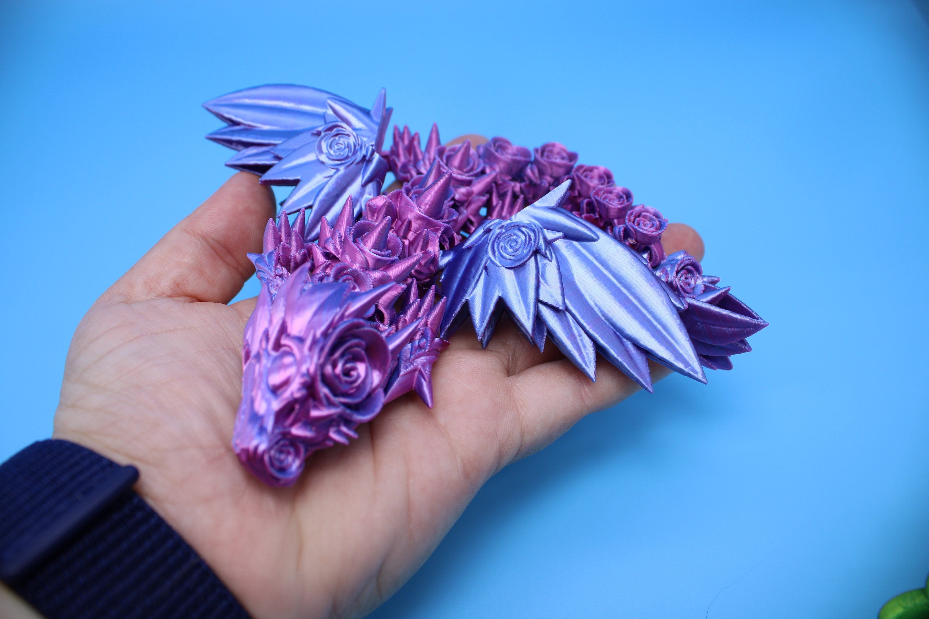 Baby Rose Wing Dragon | Blue / Pink | 3D Printed | Fidget | Flexi Toy 8.5 in. | Stress Relief Gift