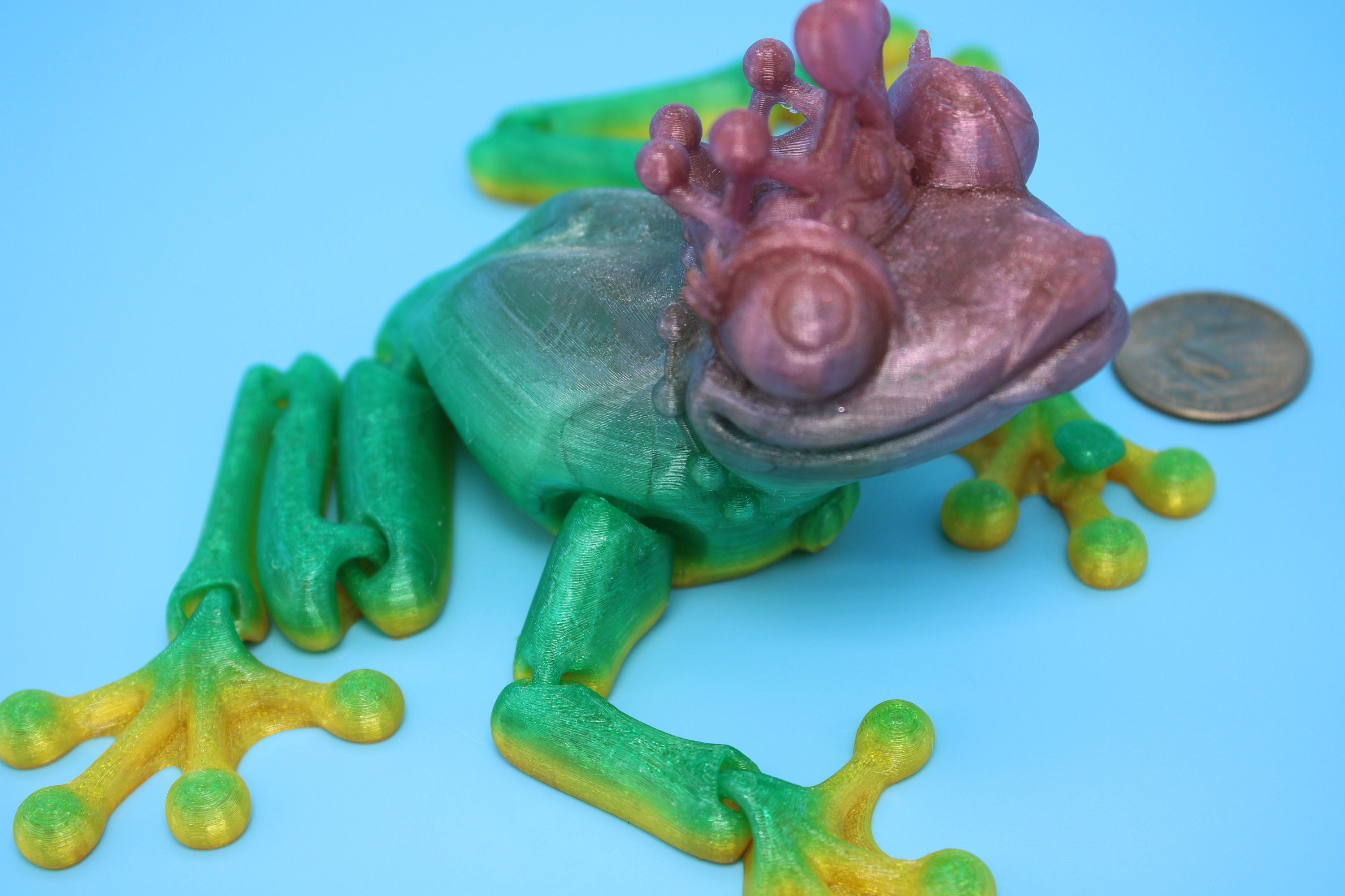 Rainbow Princess Frog | Flexible (TPU) | Cute Flexi Toy | Articulating Frog | 3D printed Unique Fidget | Desk Buddy