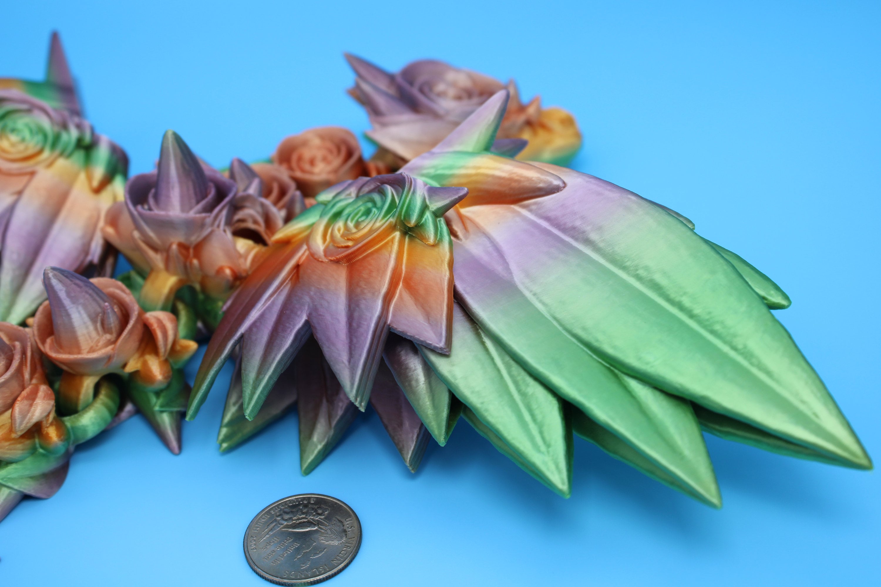 Rose Wing Dragon- Rainbow | Articulating Dragon | 3D Printed Fidget | 19 in.