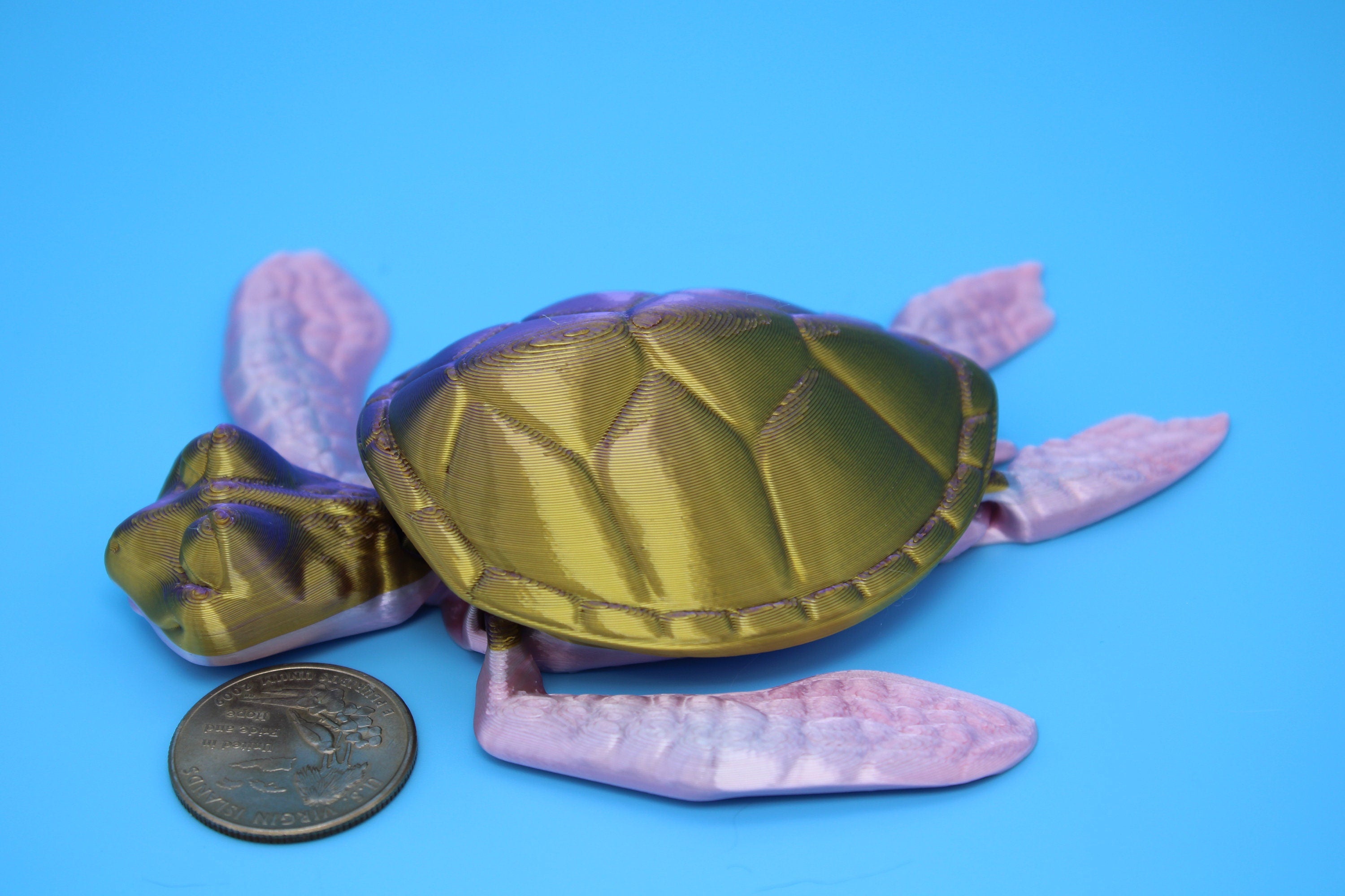 Turtle- Pink & Gold | Cute Flexi Toy | Articulating Turtle | 3D printed 4.75 in.