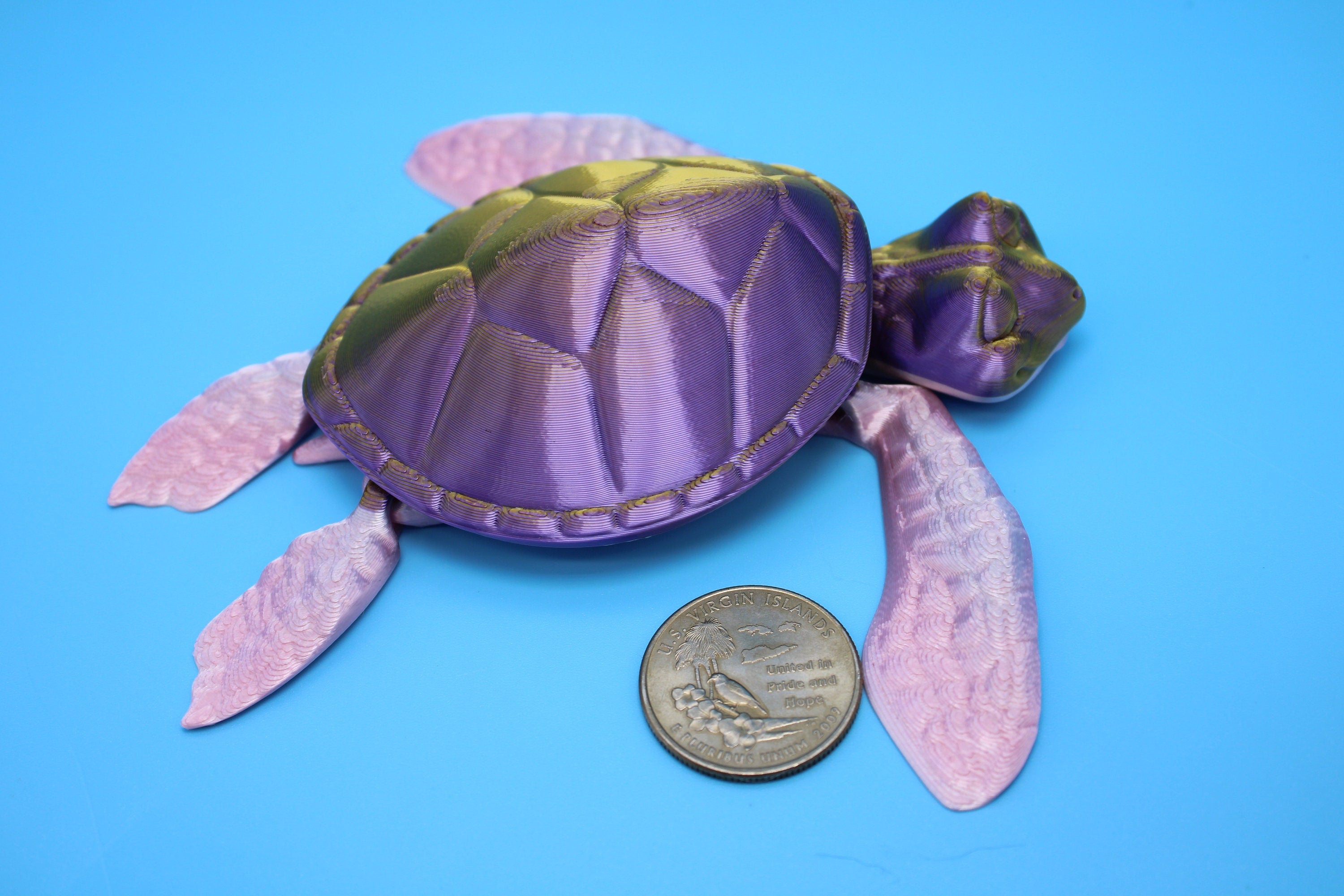 Turtle- Pink & Gold | Cute Flexi Toy | Articulating Turtle | 3D printed 4.75 in.