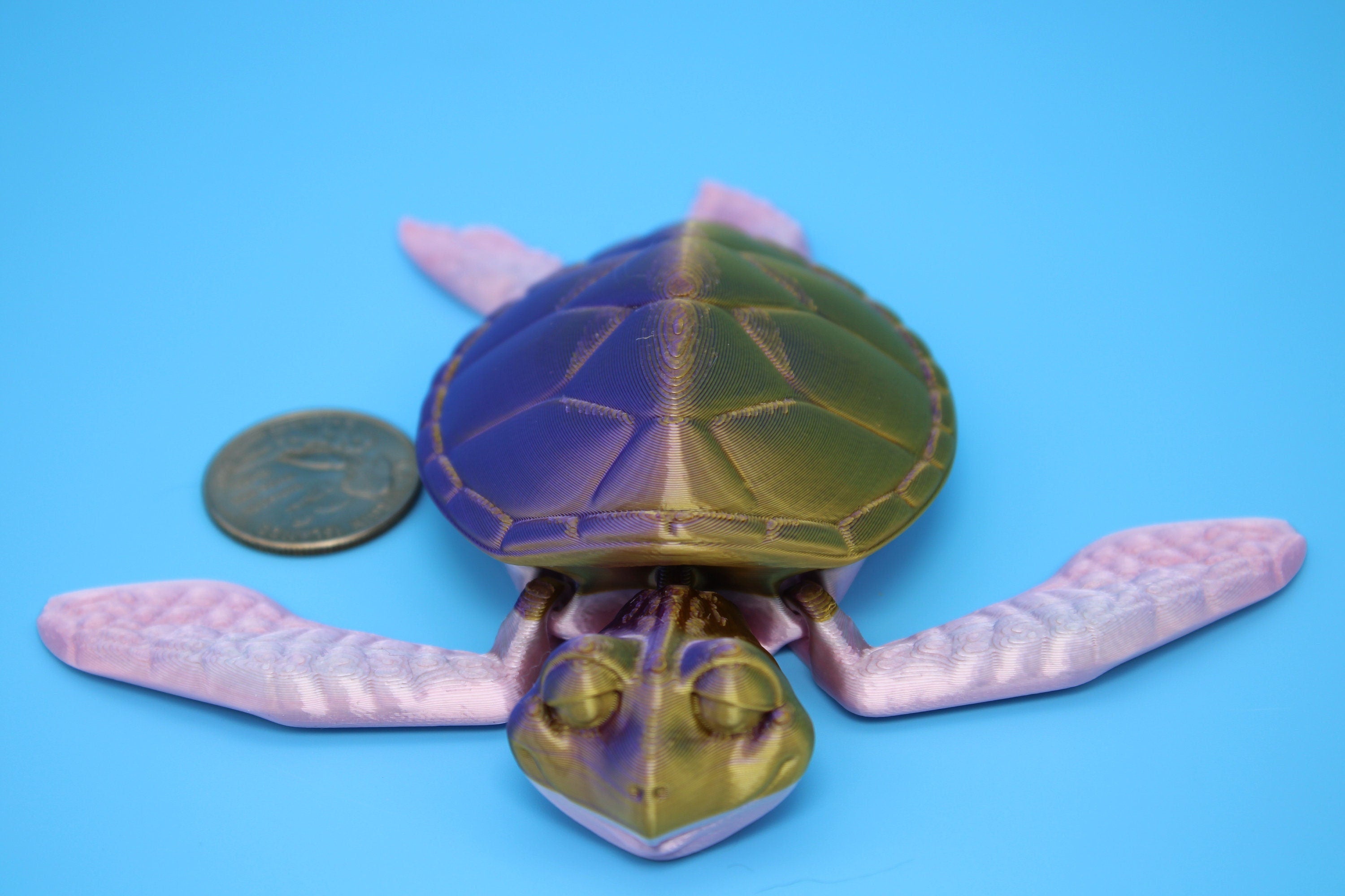 Turtle- Pink & Gold | Cute Flexi Toy | Articulating Turtle | 3D printed 4.75 in.