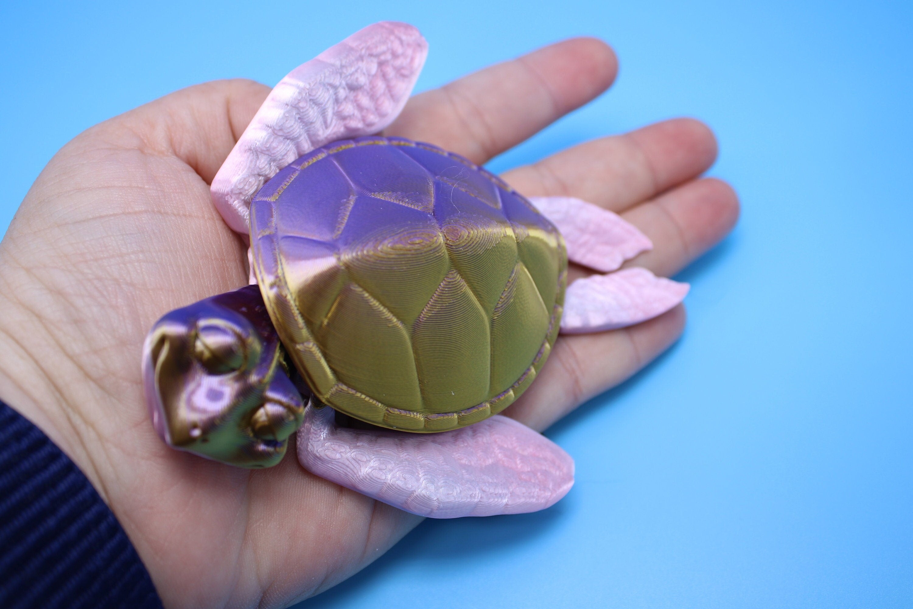 Turtle- Pink & Gold | Cute Flexi Toy | Articulating Turtle | 3D printed 4.75 in.