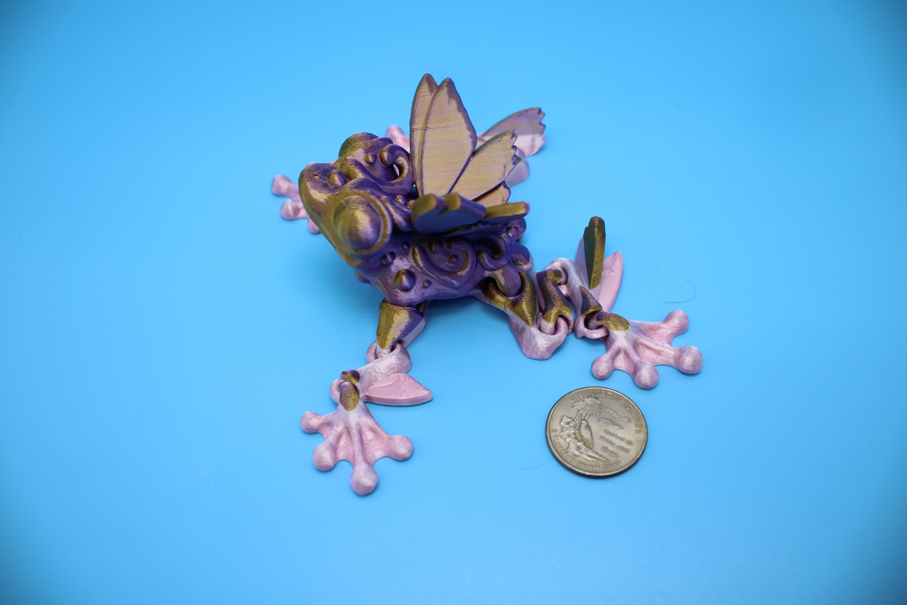 Butterfly Frog-Pink & Gold | 3D Printed | Flutter Frog | Fidget Toy | Articulating Frog.