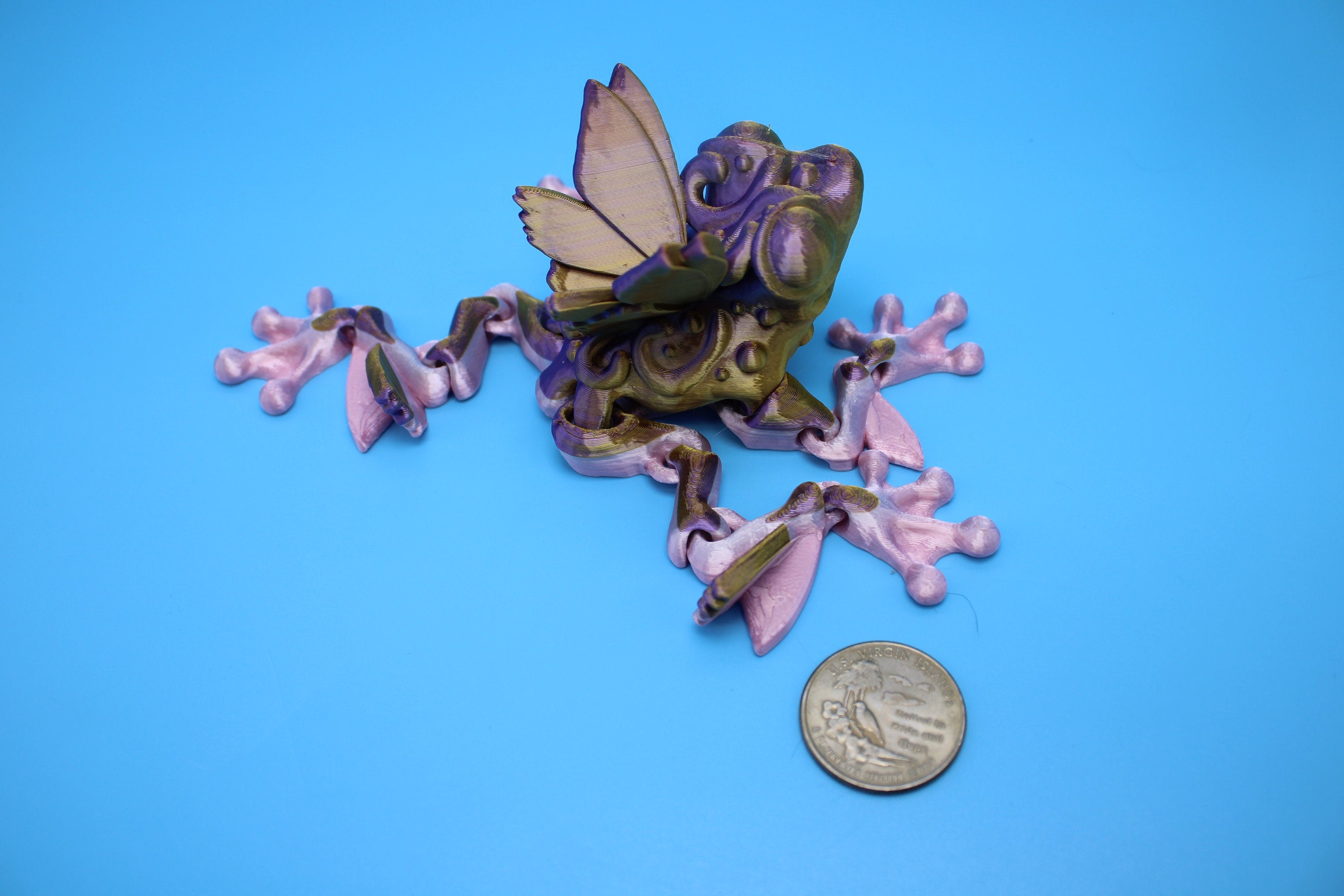 Butterfly Frog-Pink & Gold | 3D Printed | Flutter Frog | Fidget Toy | Articulating Frog.