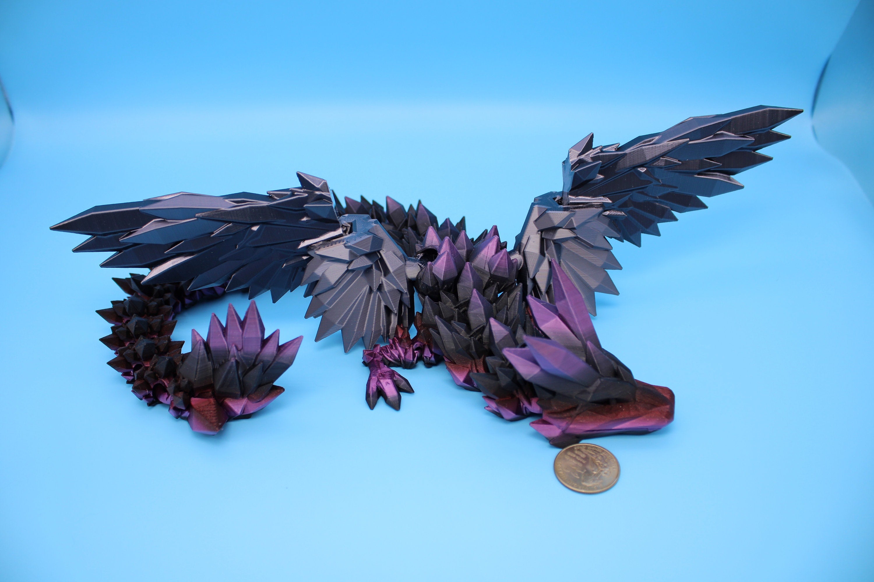 Crystal Wing Dragon- Dark Rainbow with Black Wings | 3D printed | 18 in. | Articulating Dragon | Flexi Toy.