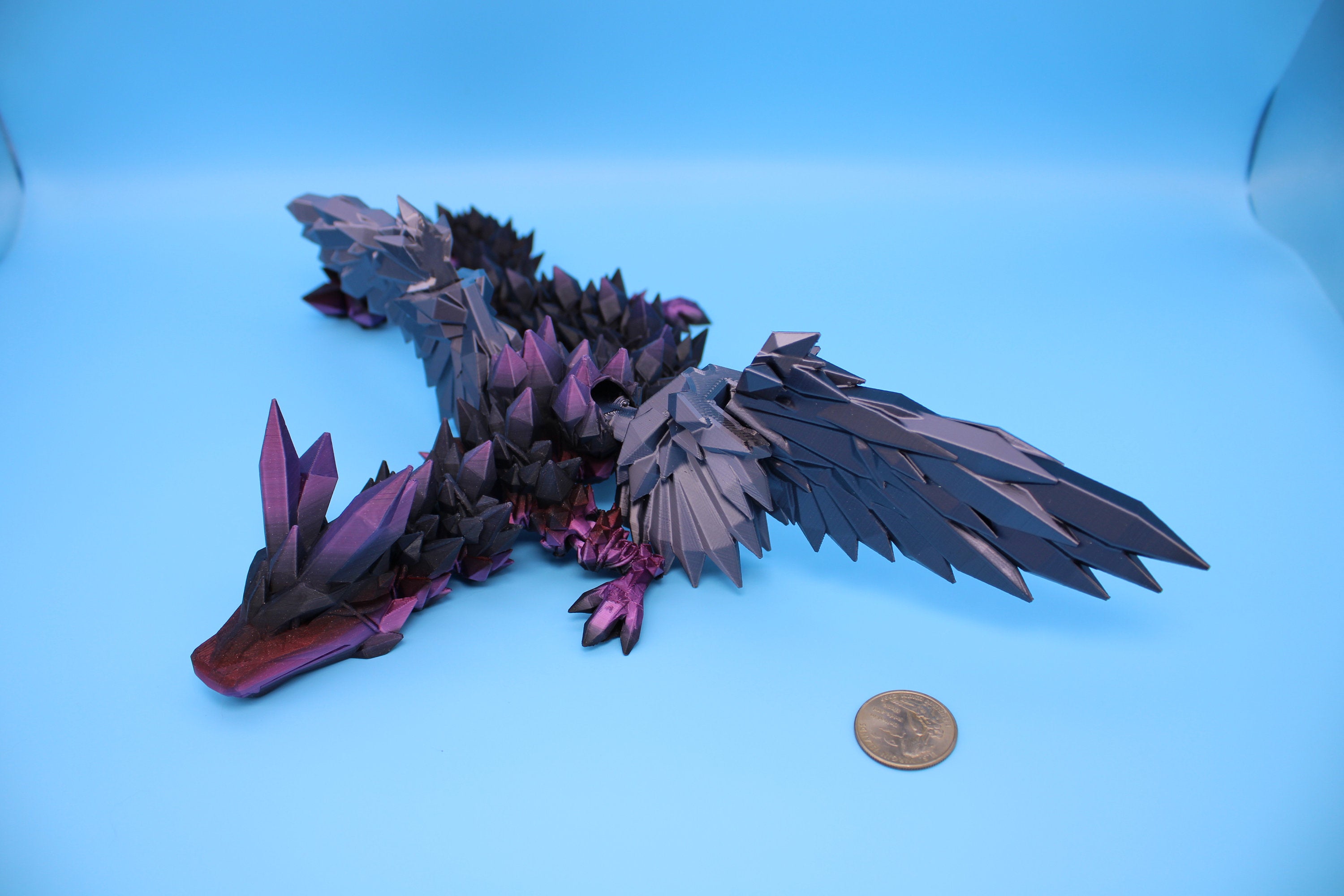 Crystal Wing Dragon- Dark Rainbow with Black Wings | 3D printed | 18 in. | Articulating Dragon | Flexi Toy.