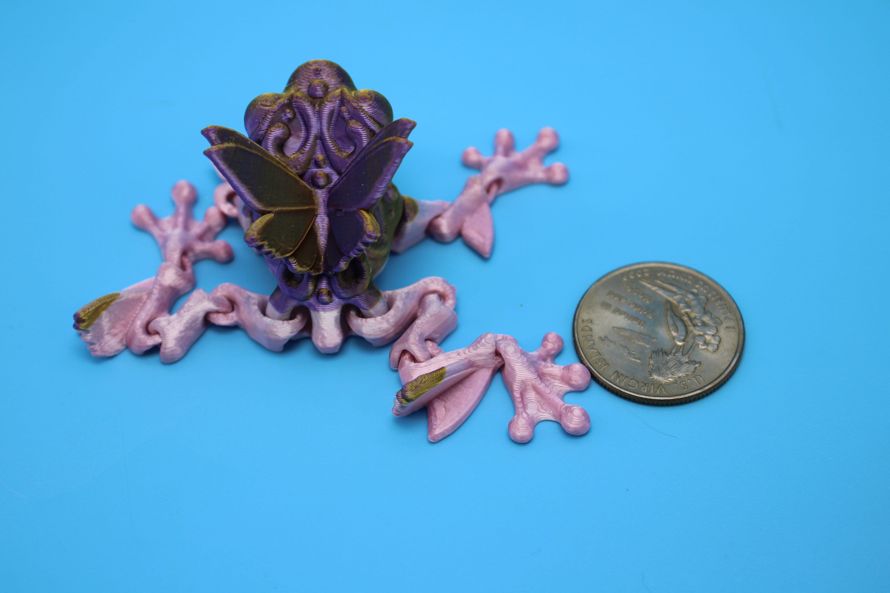 Butterfly Frog-Pink & Gold | 3D Printed Miniature | Flutter Frog | Fidget Toy | Articulating Frog.