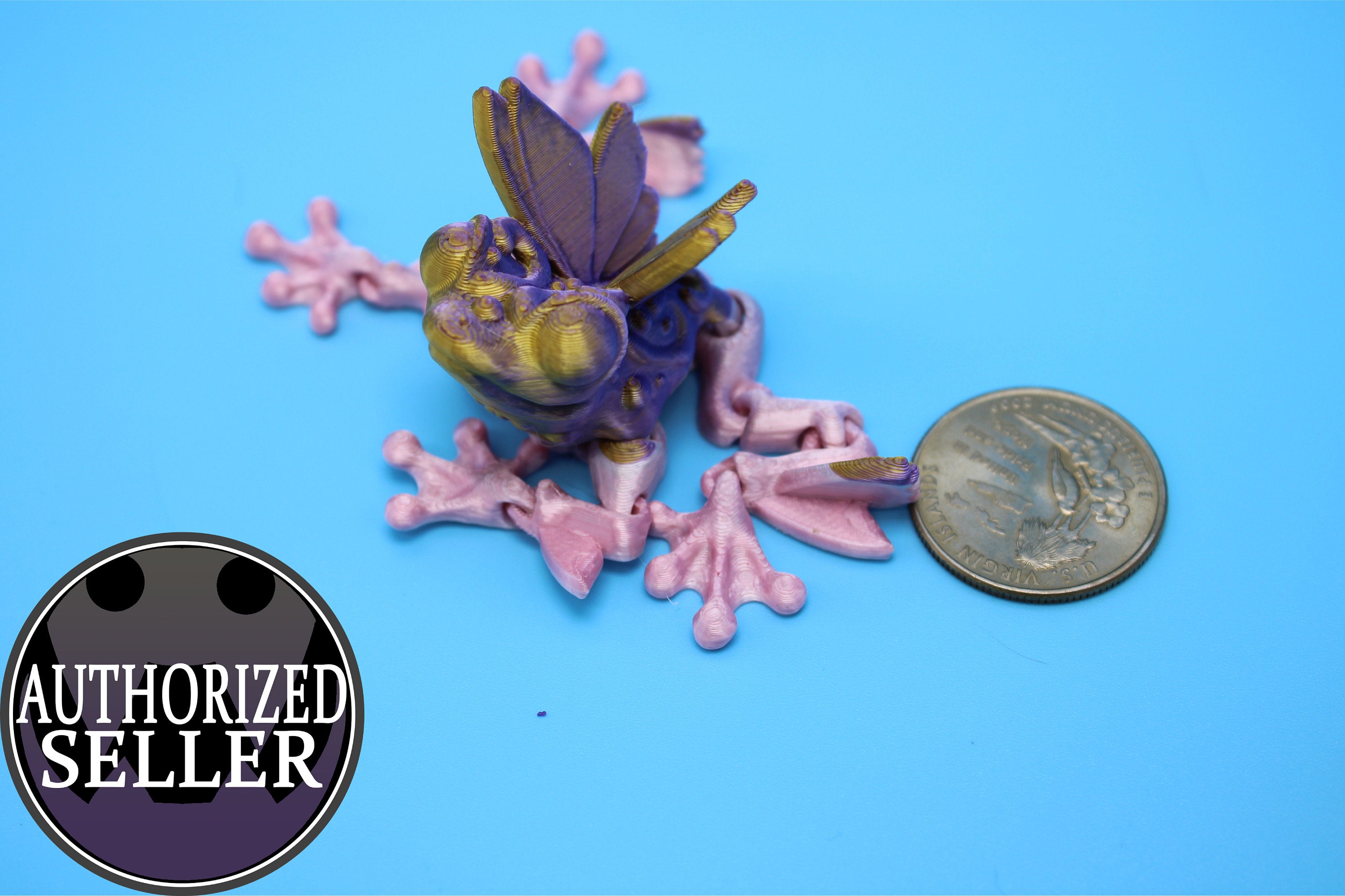 Butterfly Frog-Pink & Gold | 3D Printed Miniature | Flutter Frog | Fidget Toy | Articulating Frog.