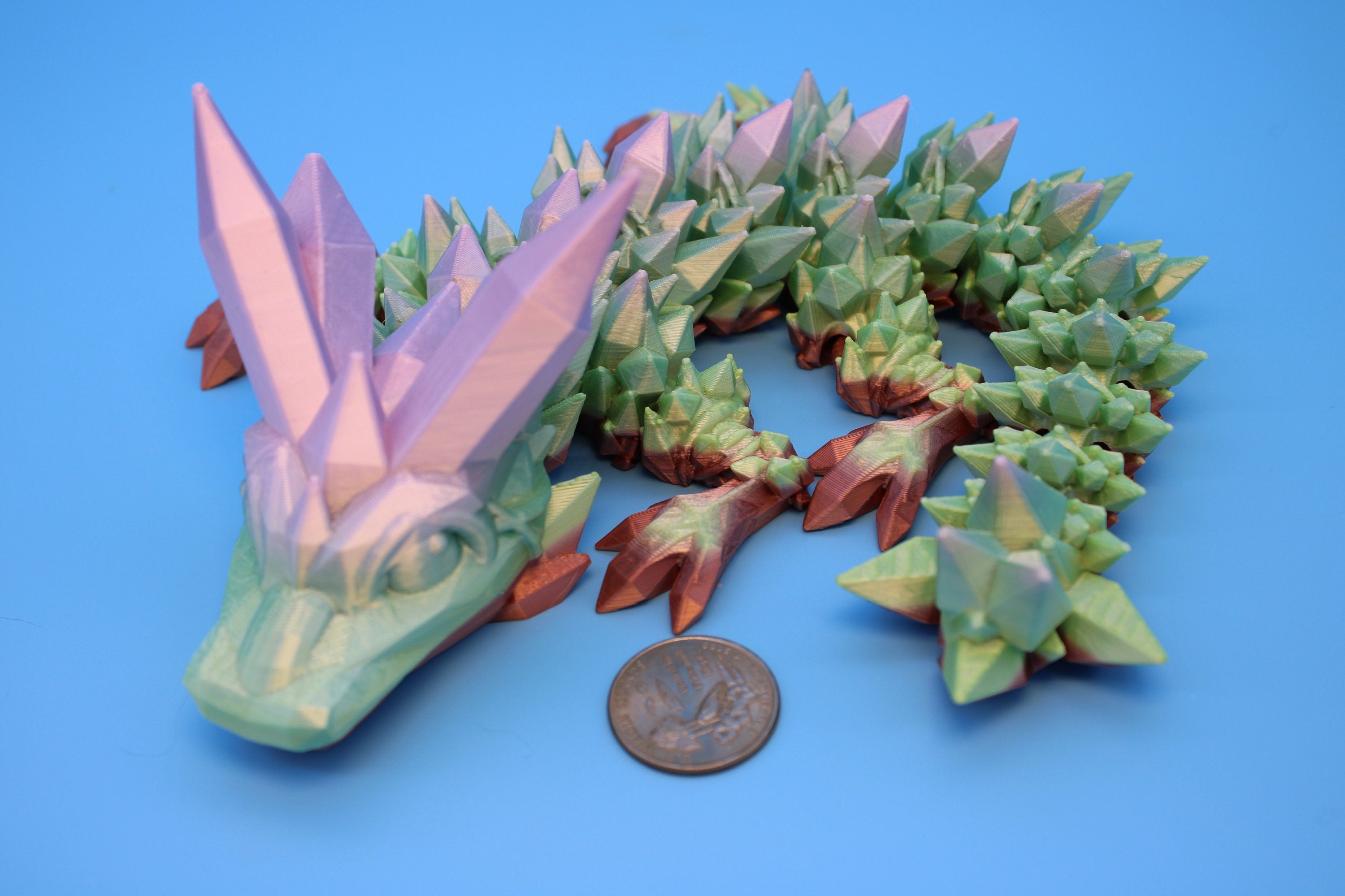 Baby Crystal Dragon- Rainbow | 3D Printed Dragon | Flexi Toy | Adult Fidget Toy | 11.5 inch.