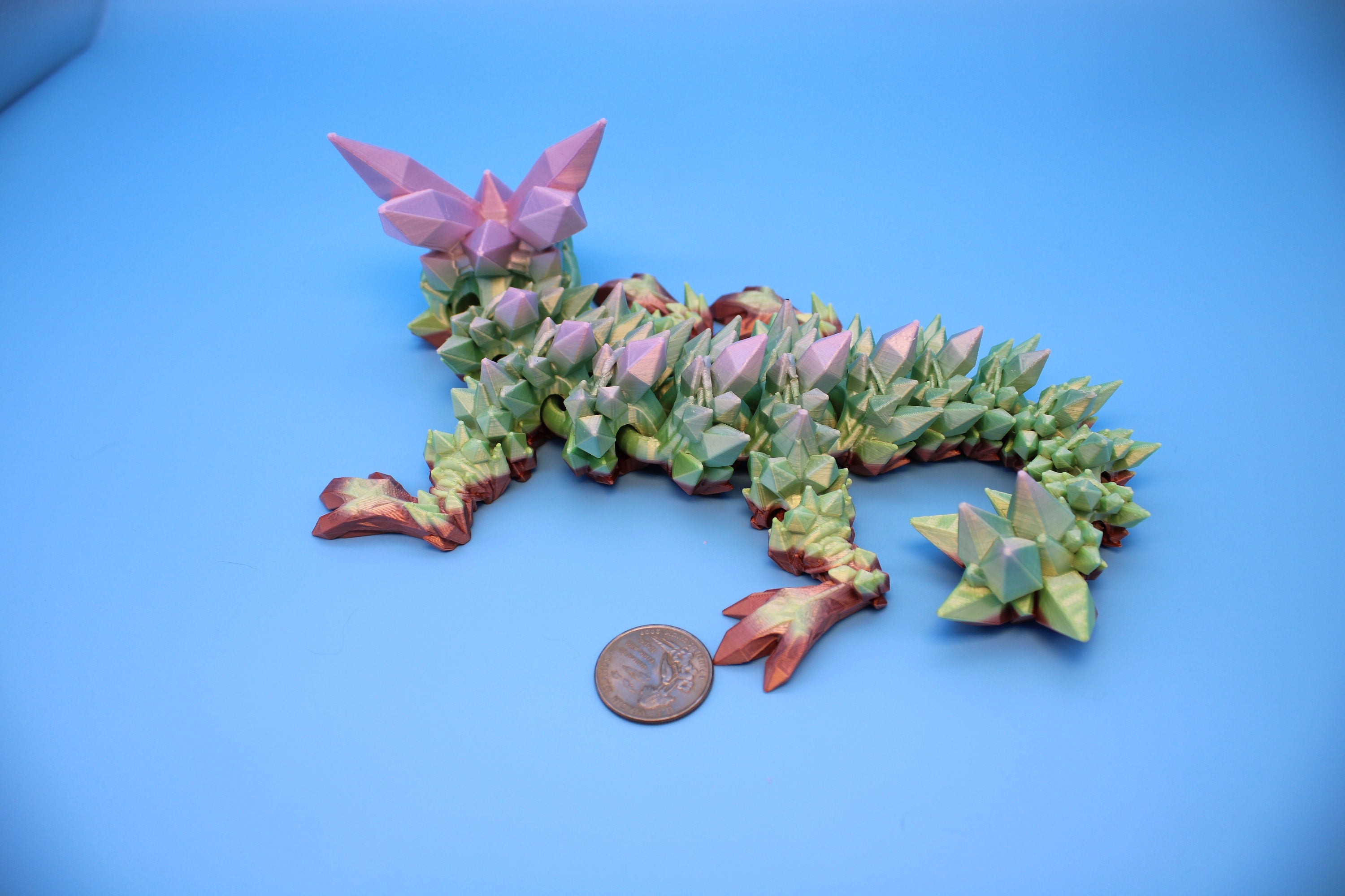 Baby Crystal Dragon- Rainbow | 3D Printed Dragon | Flexi Toy | Adult Fidget Toy | 11.5 inch.