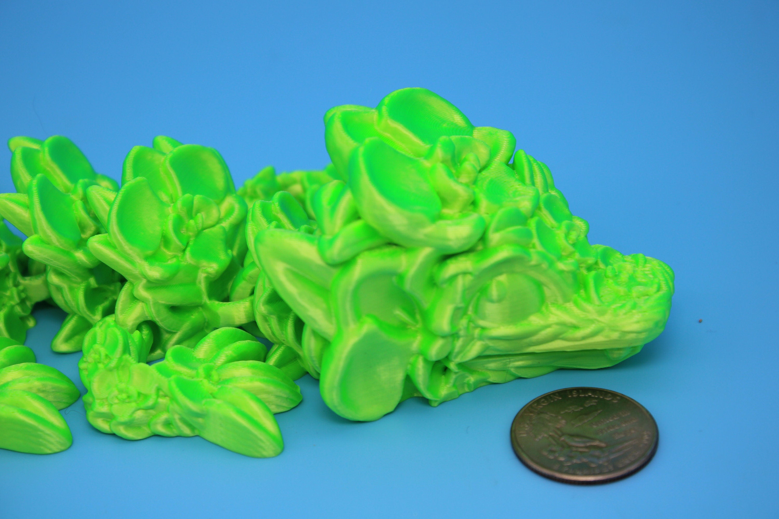 Baby Orchid Dragon- Green | 3D Printed | Flexi Toy | 12.5 in.