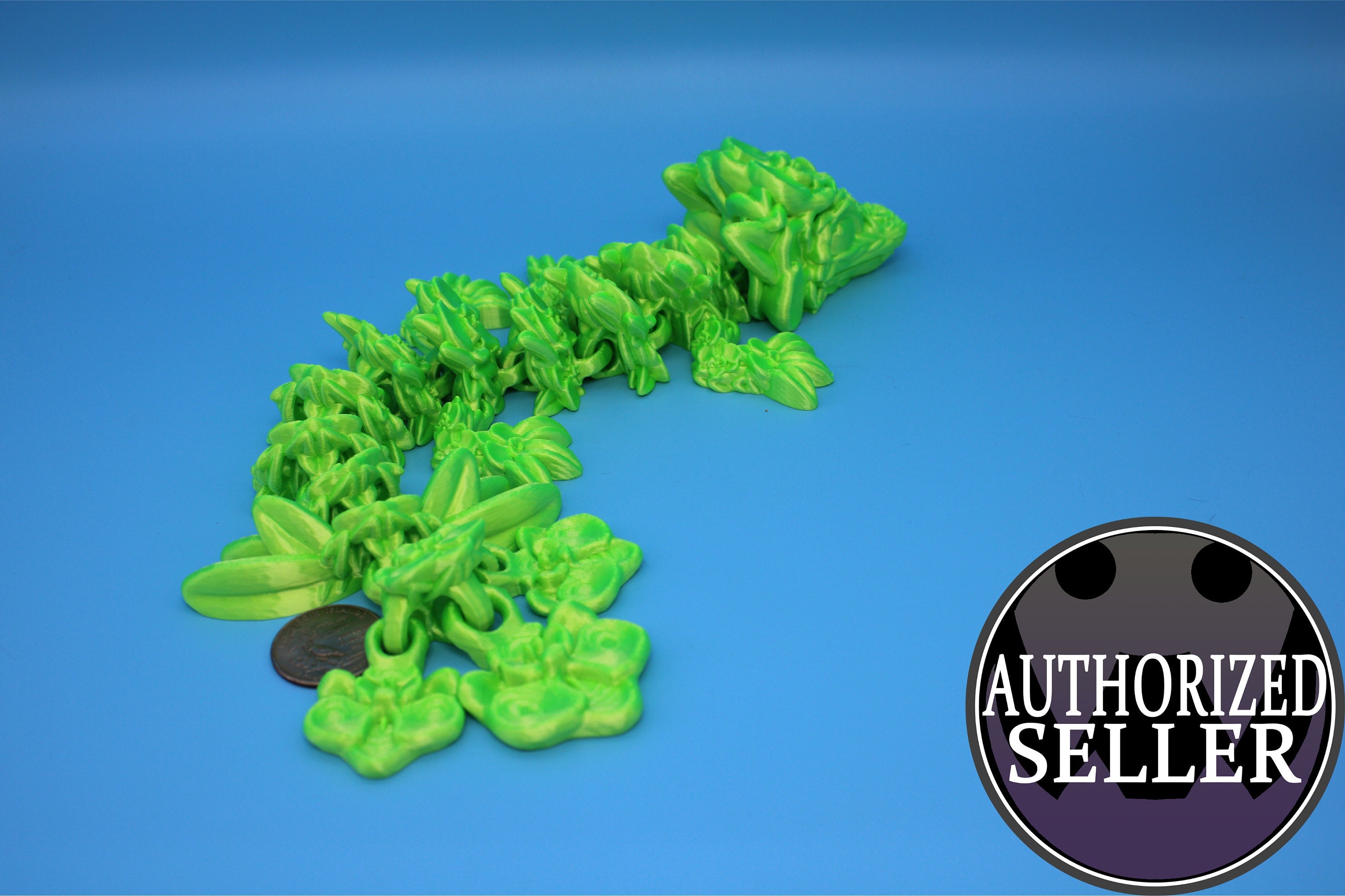 Baby Orchid Dragon- Green | 3D Printed | Flexi Toy | 12.5 in.