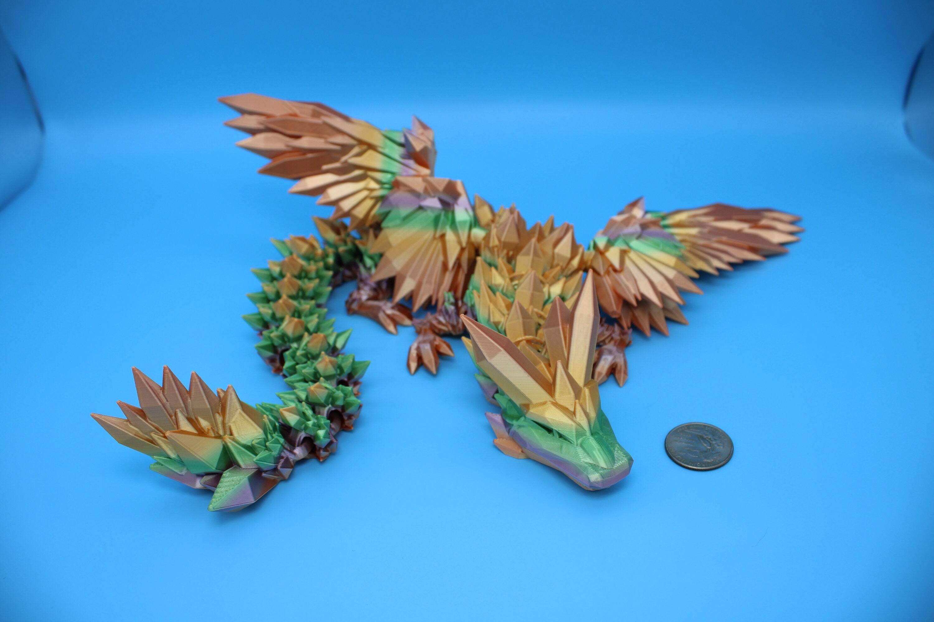 Crystal Wing Dragon | Rainbow | Crystal Wing Dragon | 3D printed | Articulating Dragon | Fidget Toy | Flexi Toy | 18 in