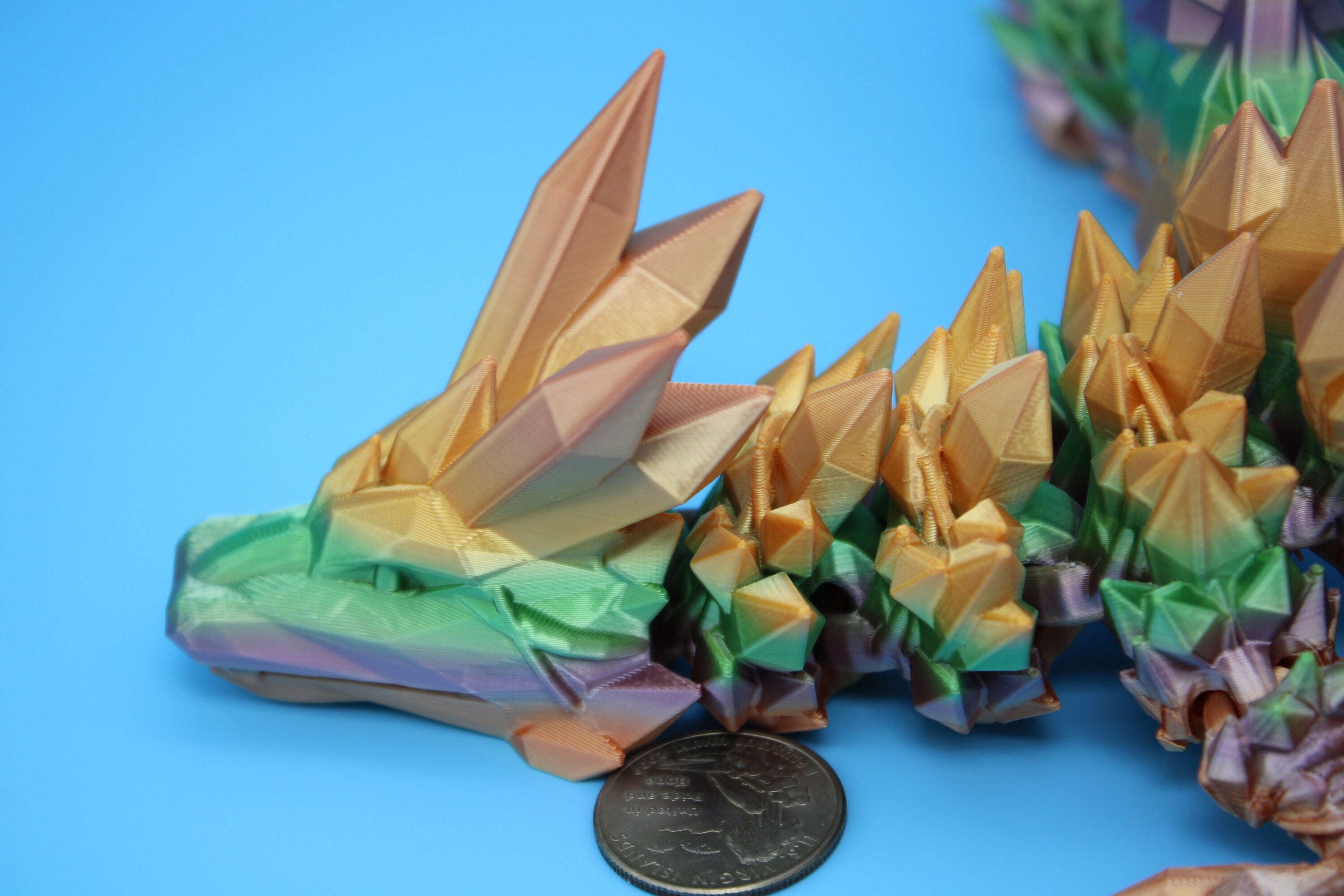 Crystal Wing Dragon | Rainbow | Crystal Wing Dragon | 3D printed | Articulating Dragon | Fidget Toy | Flexi Toy | 18 in