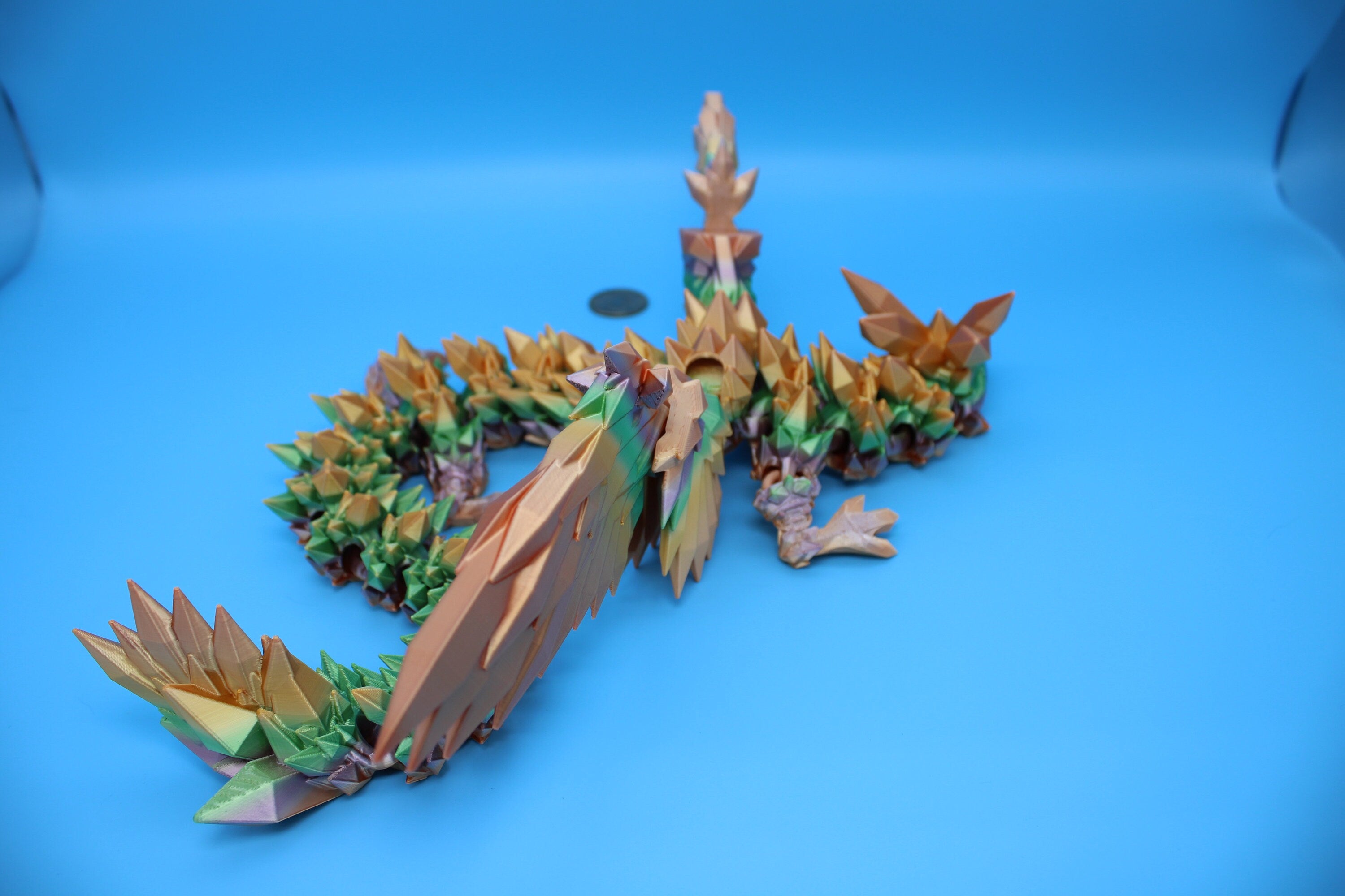 Crystal Wing Dragon | Rainbow | Crystal Wing Dragon | 3D printed | Articulating Dragon | Fidget Toy | Flexi Toy | 18 in